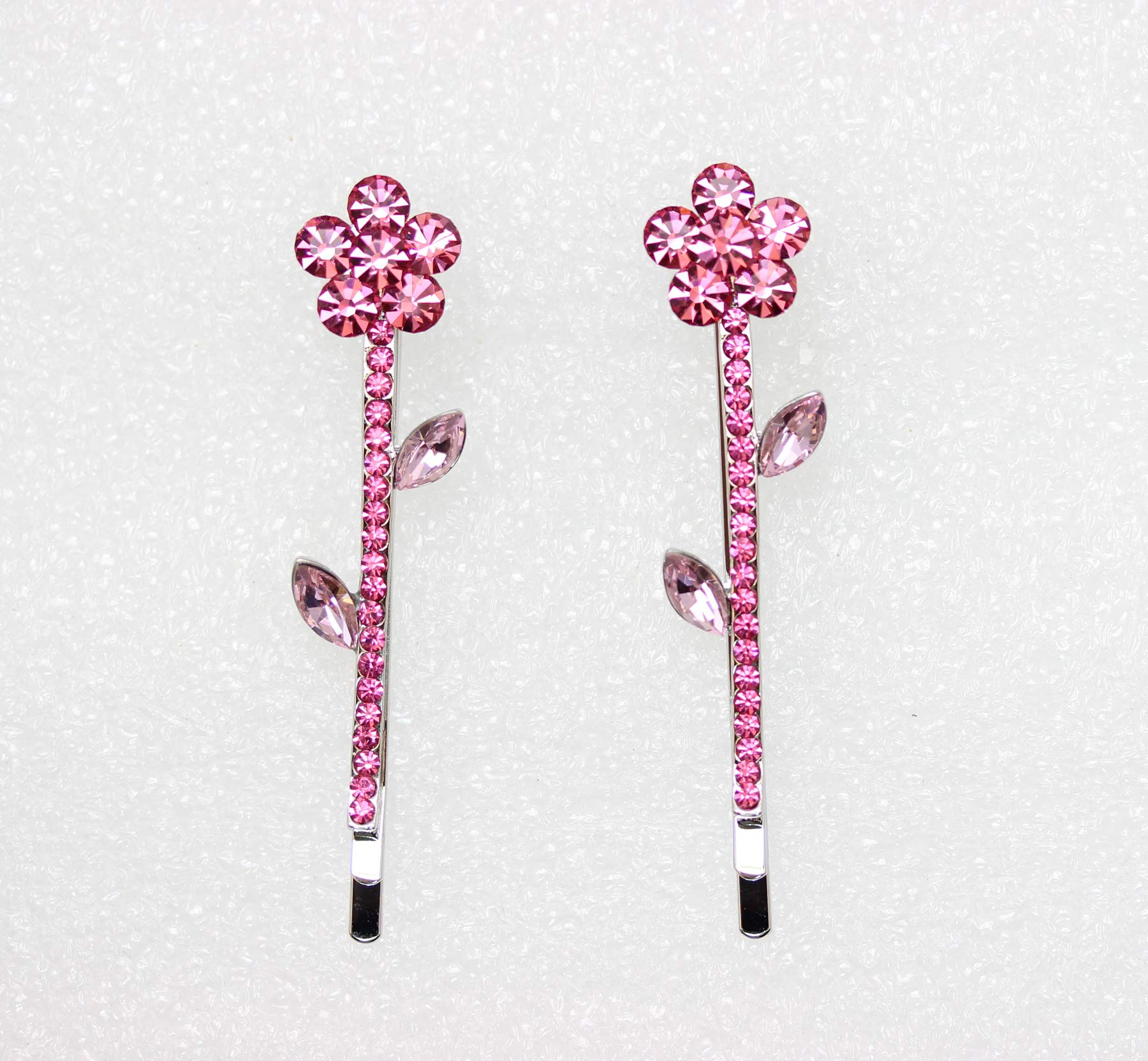 Faship A Pair Of Pink Rhinestone Crystal Floral Hair Clips 2 Pcs Pins