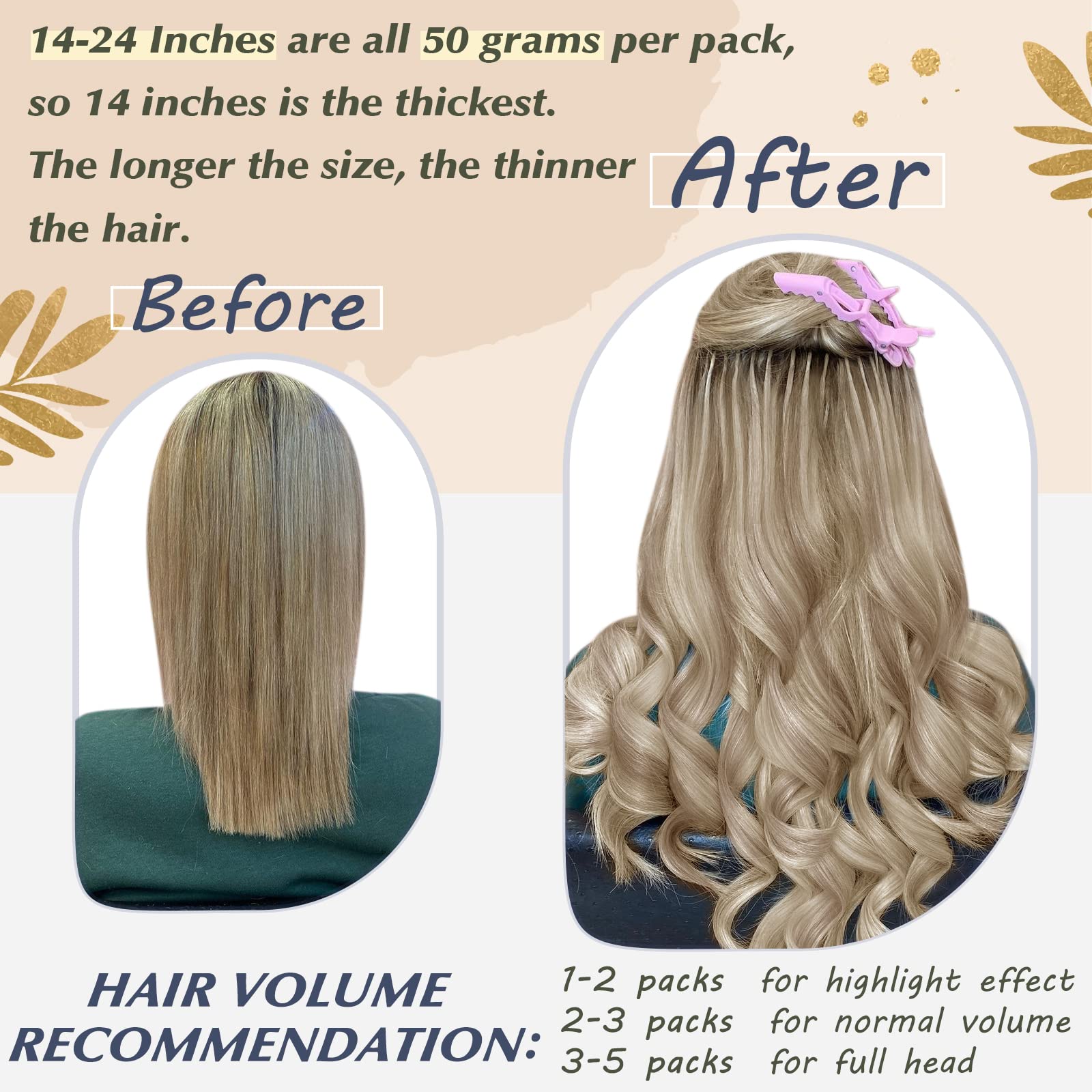 Ugeat Microlink Hair Extensions Human Hair 18 Inch Micro Ring Human Hair Extensions #P18/613 Ash Blonde Highlight Bleach Blonde