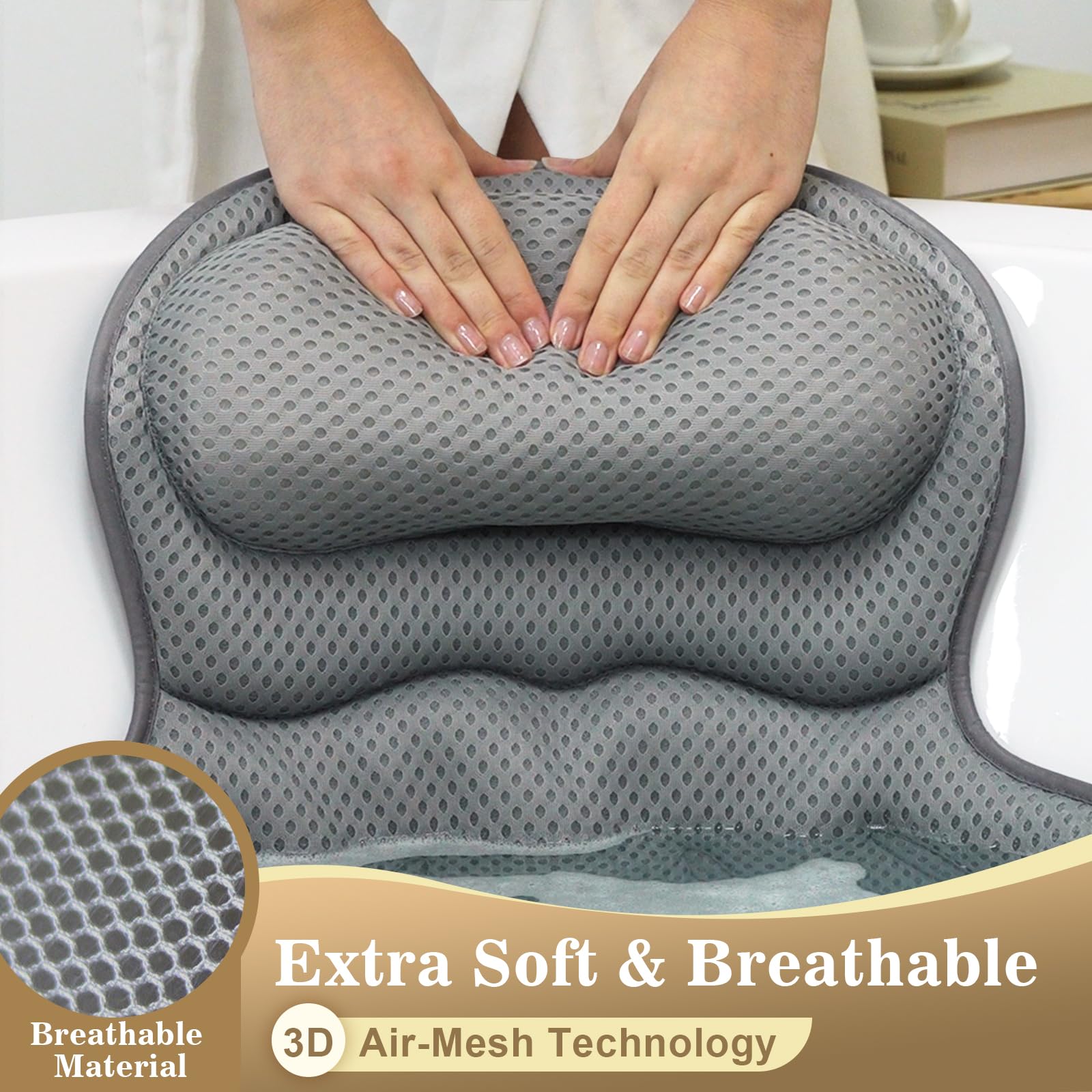 Bath Pillow Luxury Bathtub Pillow, Extra Soft & Comfortable Bath Pillow For Tub Head Neck And Back Support, With 4D Air Mesh Cus