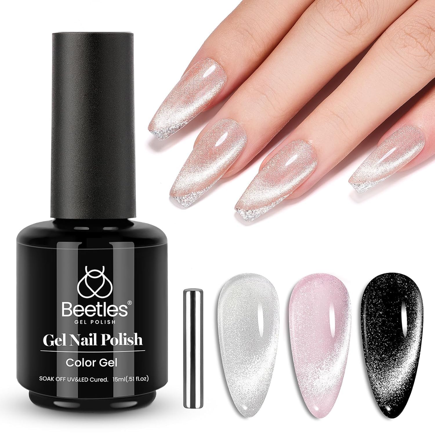 Beetles Cat Eye Gel Nail Polish 15ml Gel Polish Soak Off UV LED Nail Lamp 1 Color Silver Shimmer Velvet Gel Nail Polish Nail Art