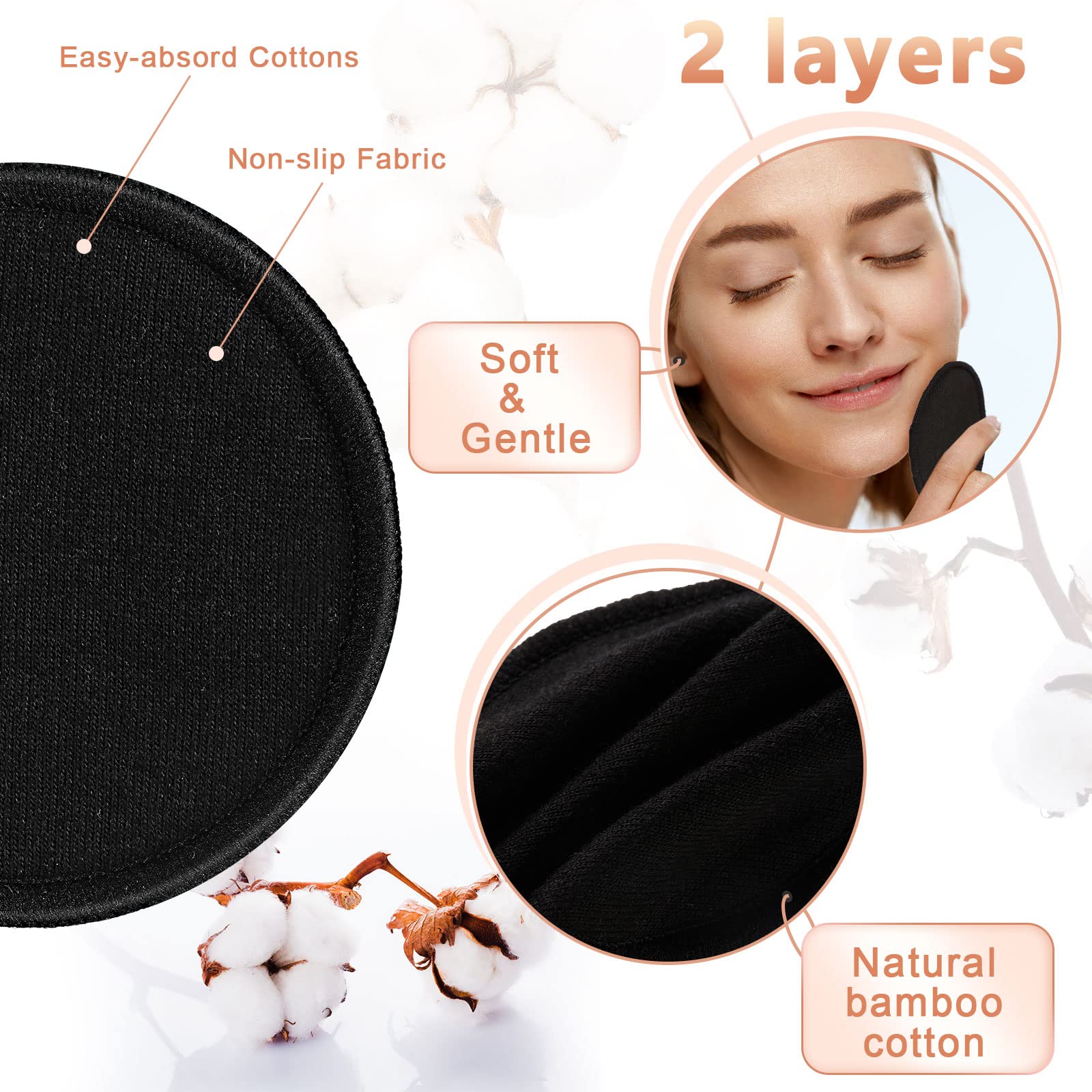 Foaincore 40 Pcs Cotton Rounds Reusable Makeup Remover Pads Natural Washable Bamboo Cotton Rounds Reusable Makeup Wipes Washable