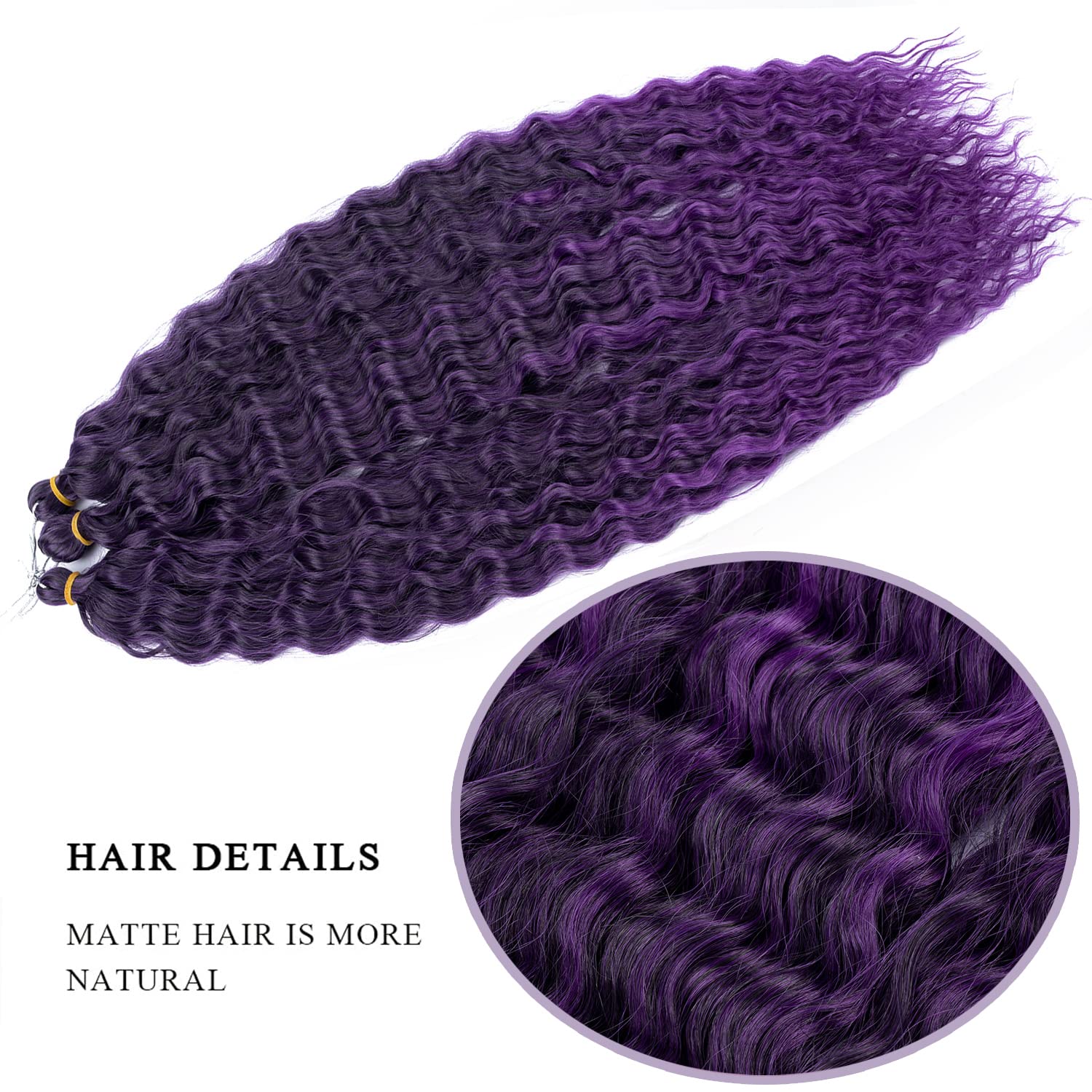 Purple Ocean Wave Braiding Crochet Hair Extensions, 30inch Ombre Deep Wave Crochet Hair, 6Packs Soft Synthetic Curly Crochet Hai