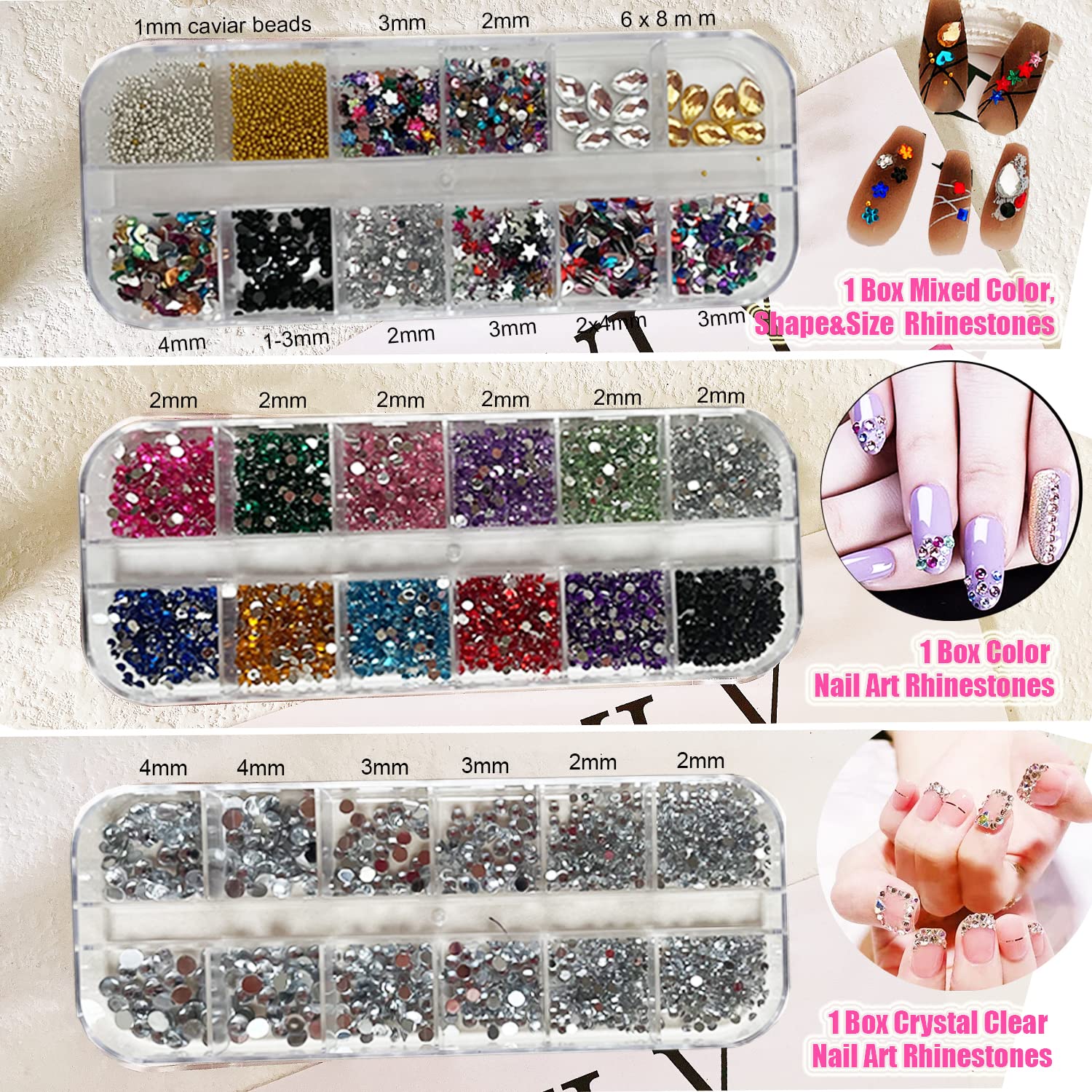 13 Sheets Nail Art Stickers,Nail Art Decoration Kit With 1100+ Pieces Nail Water Decals Crystal Rhinestones 3D Butterfly Nail Ar