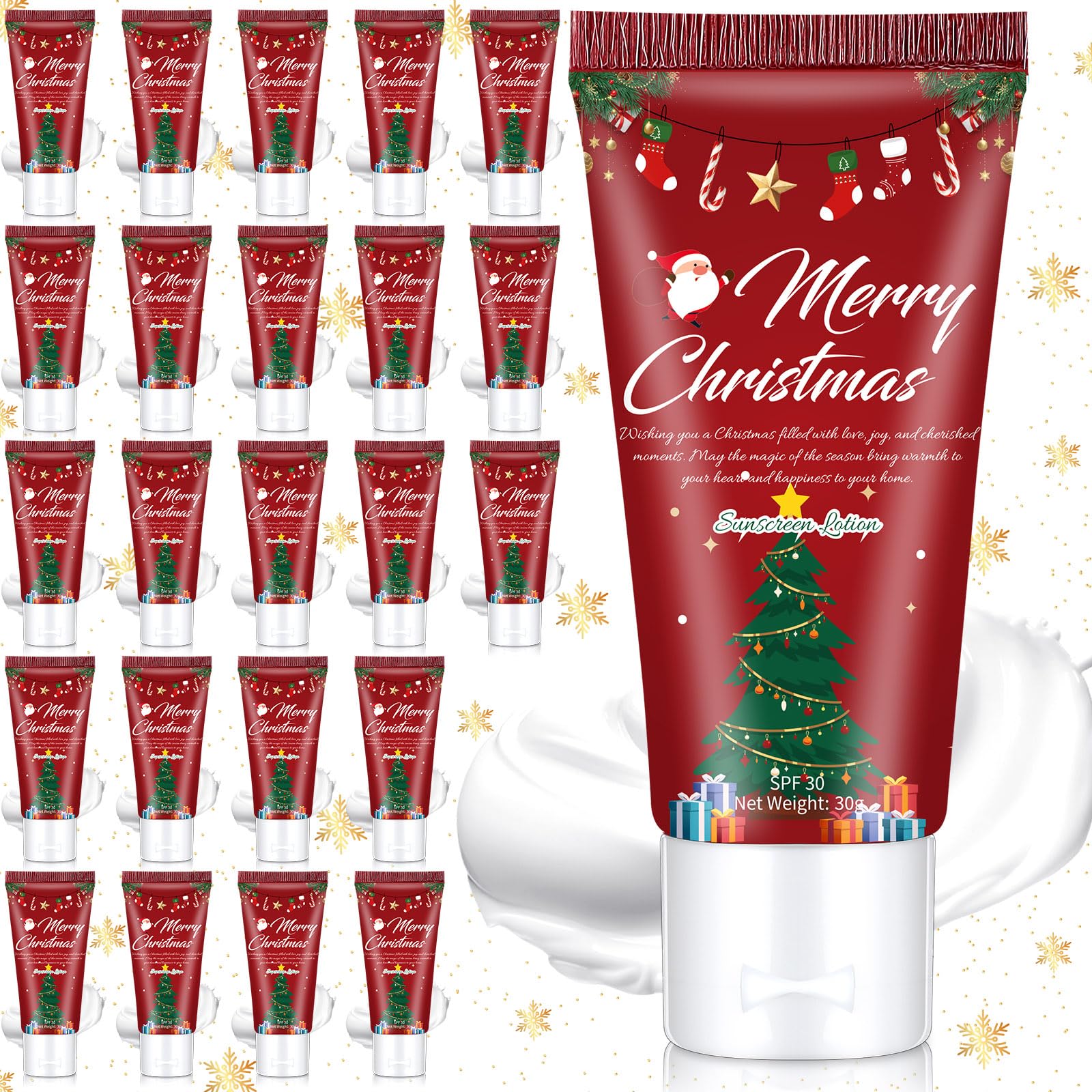 Dansib 24 Pcs Mini Sunscreen Bulk for Christmas Party SPF 30 Water Resistant Sunscreen Lotion Bulk 1oz Travel Size for Thank You