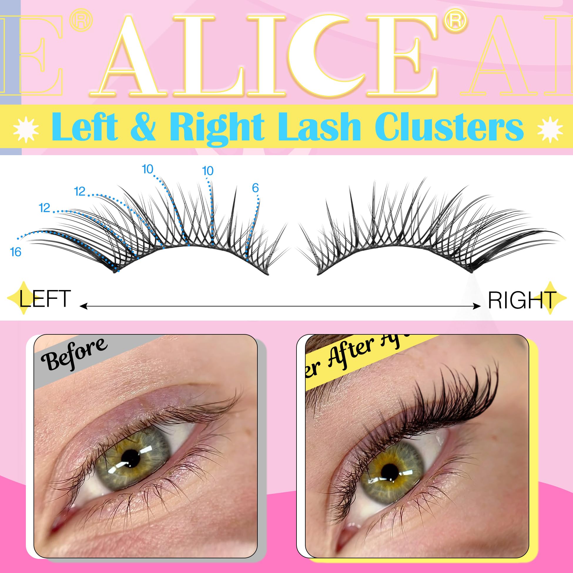 Alice Natural Lash Clusters Diy Lash Extensions Eyelash Extensions Wispy 3D Cat Eye Eyelash Clusters Left & Right C Curl Individ