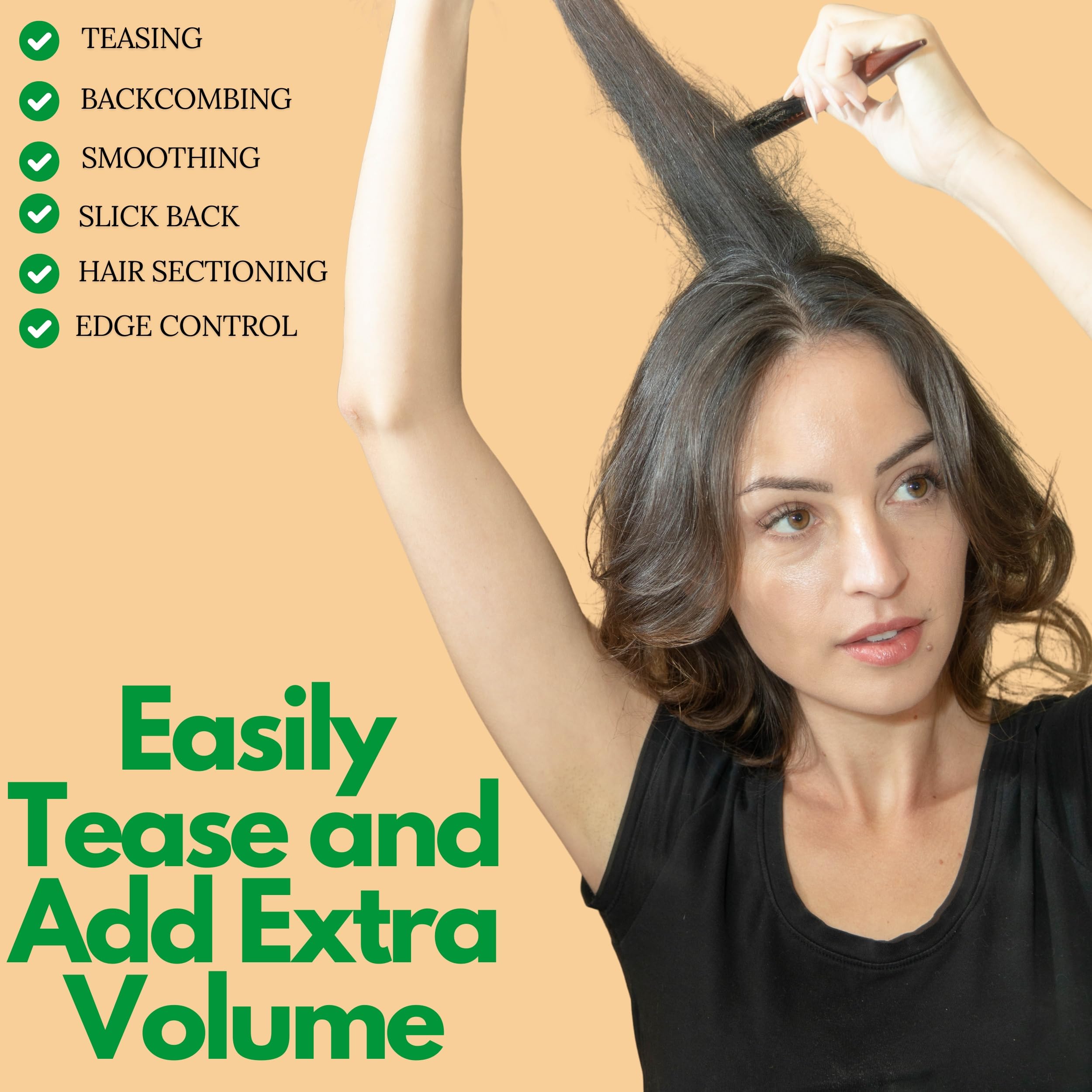 Grannaturals Teasing Boar Bristle Hair Brush For Women - Teasing Comb With Rat Tail Pick For Hair Sectioning Used For Edge Contr