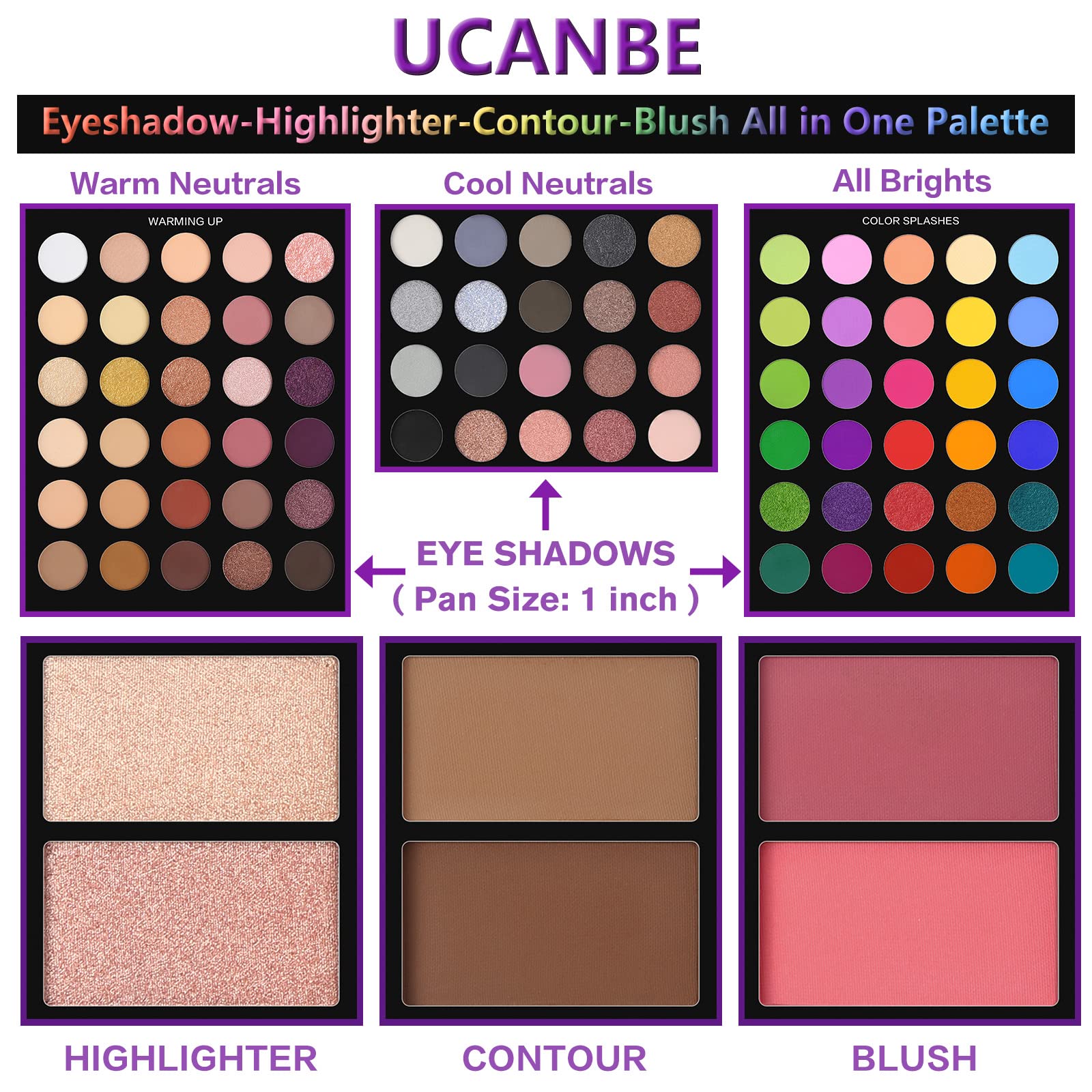 Ucanbe Eyeshadow Palette With 15Pcs Brushes Makeup Set, Pigmented 86 Colors Make Up Sets Valentine 'S Day Gift, Matte Shimmer Gl