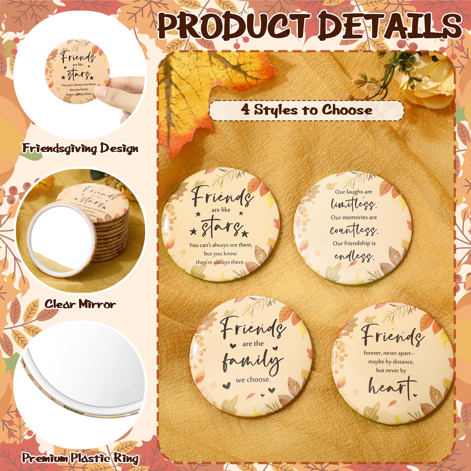Yalikop 20 Sets Happy Thanksgiving Gifts Friendsgiving Pocket Mirror with Cards for Women Thanksgiving Party Favors Friendsgivin