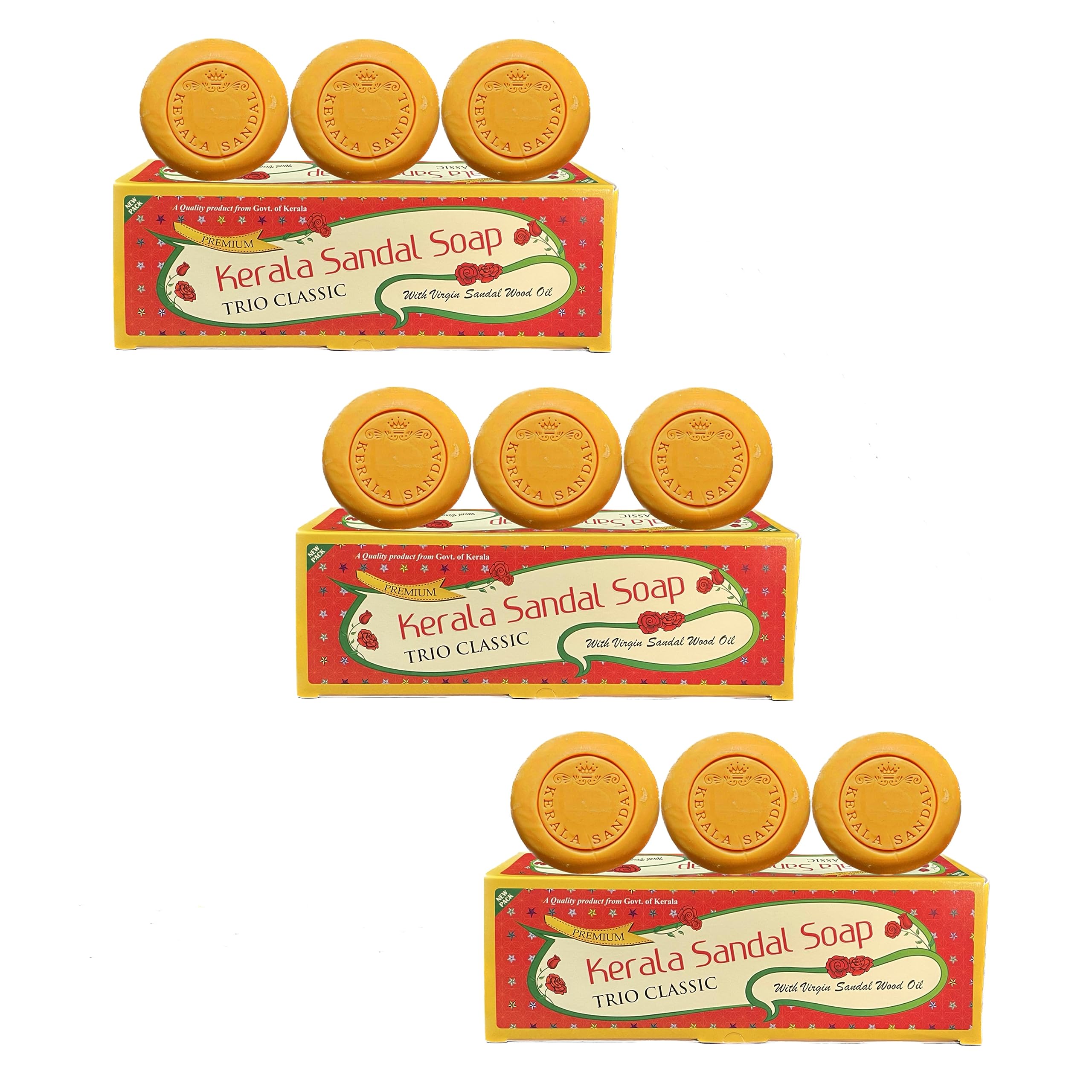 Kerala Soaps Beauty Sandal Soap, 100% Natural With Virgin Sandalwood Oil, Skin Friendly, A Unit Of Ksie Ltd (9 Units, Pack Of 3)