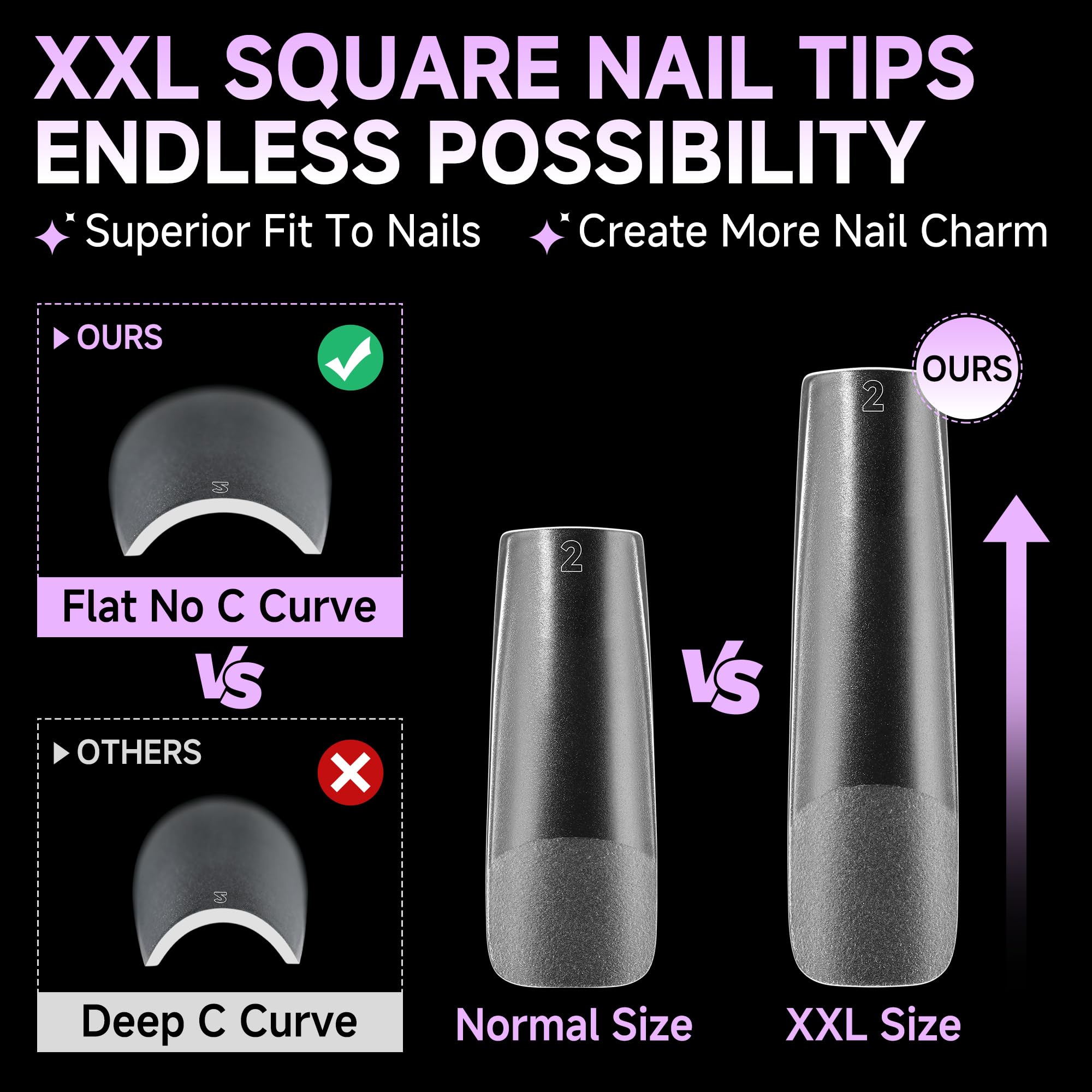 Una Gella Xxl Square False Nails, 216Pcs, No C Curve, Straight, Extra Long, Clear, Press On Nails Tips For Gel Nail Extensions,