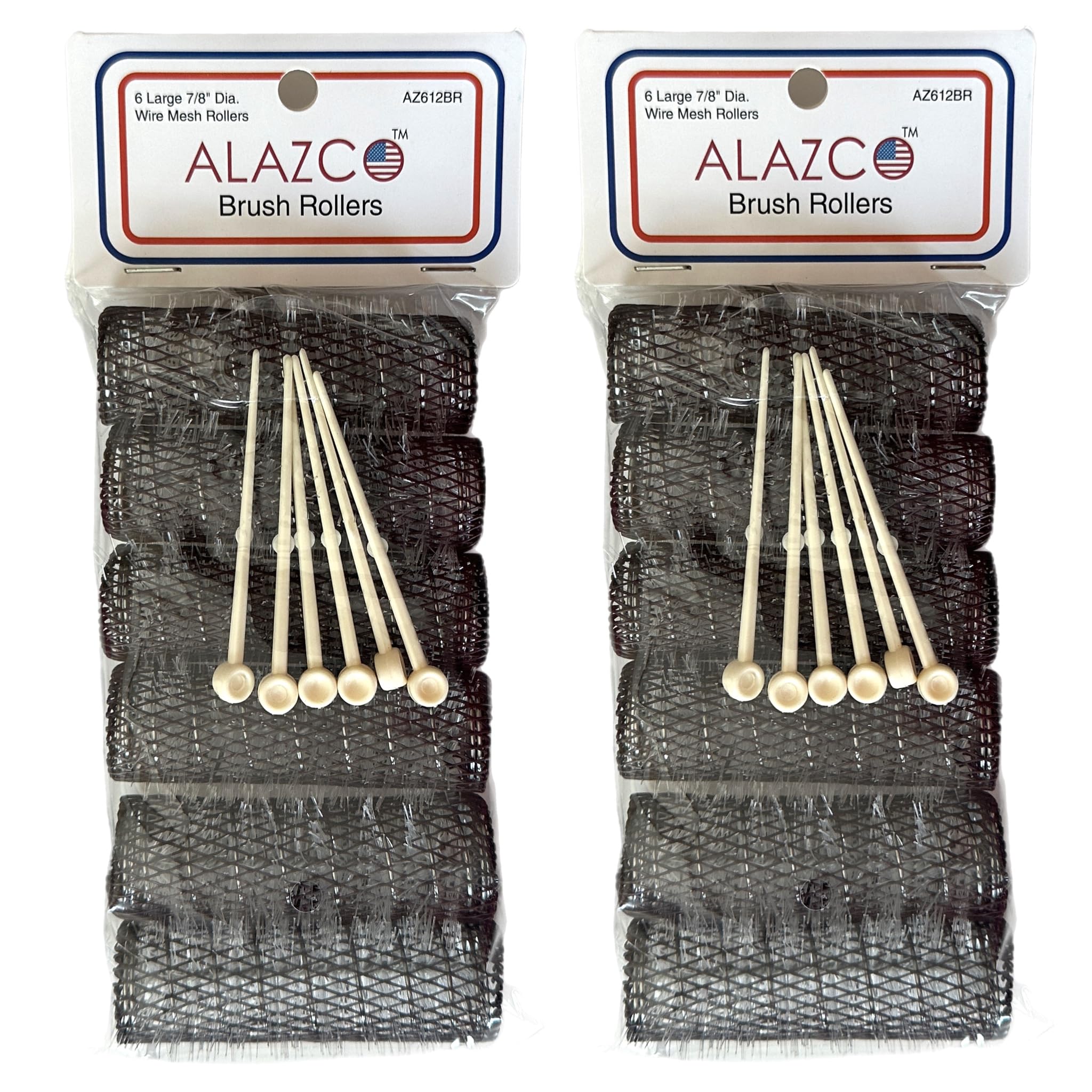 12 Pc Vintage Style Hair Rollers Brush Rollers & 12 Pins - Mesh Hair Curlers With Bristles 3''X 7/8'' (12 Large Rollers & Pins)