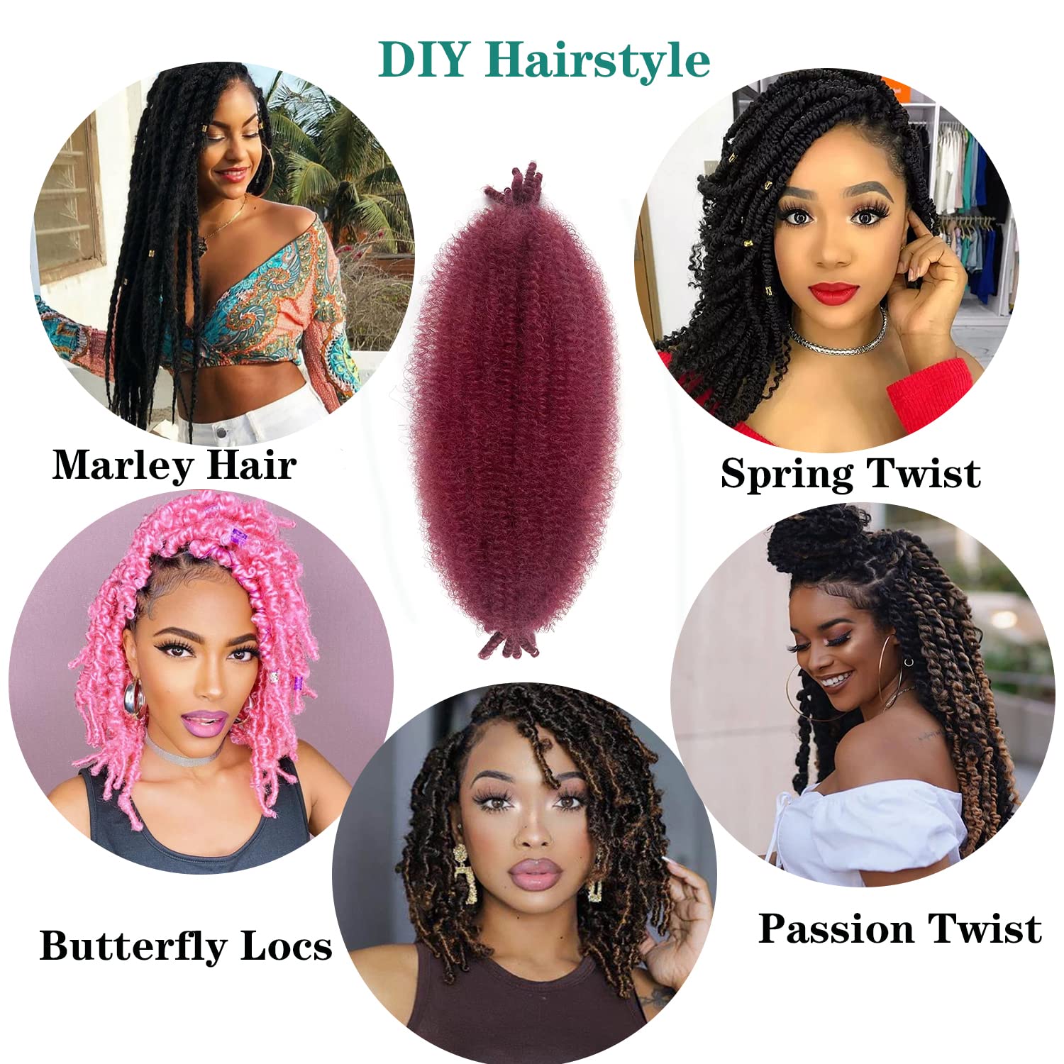 Springy Afro Twist Hair 12 Inch Bug 8 Packs Spring Twist Hair, Kinky Twist Hair for Braiding, Marley Twist Braiding Hair for Sof