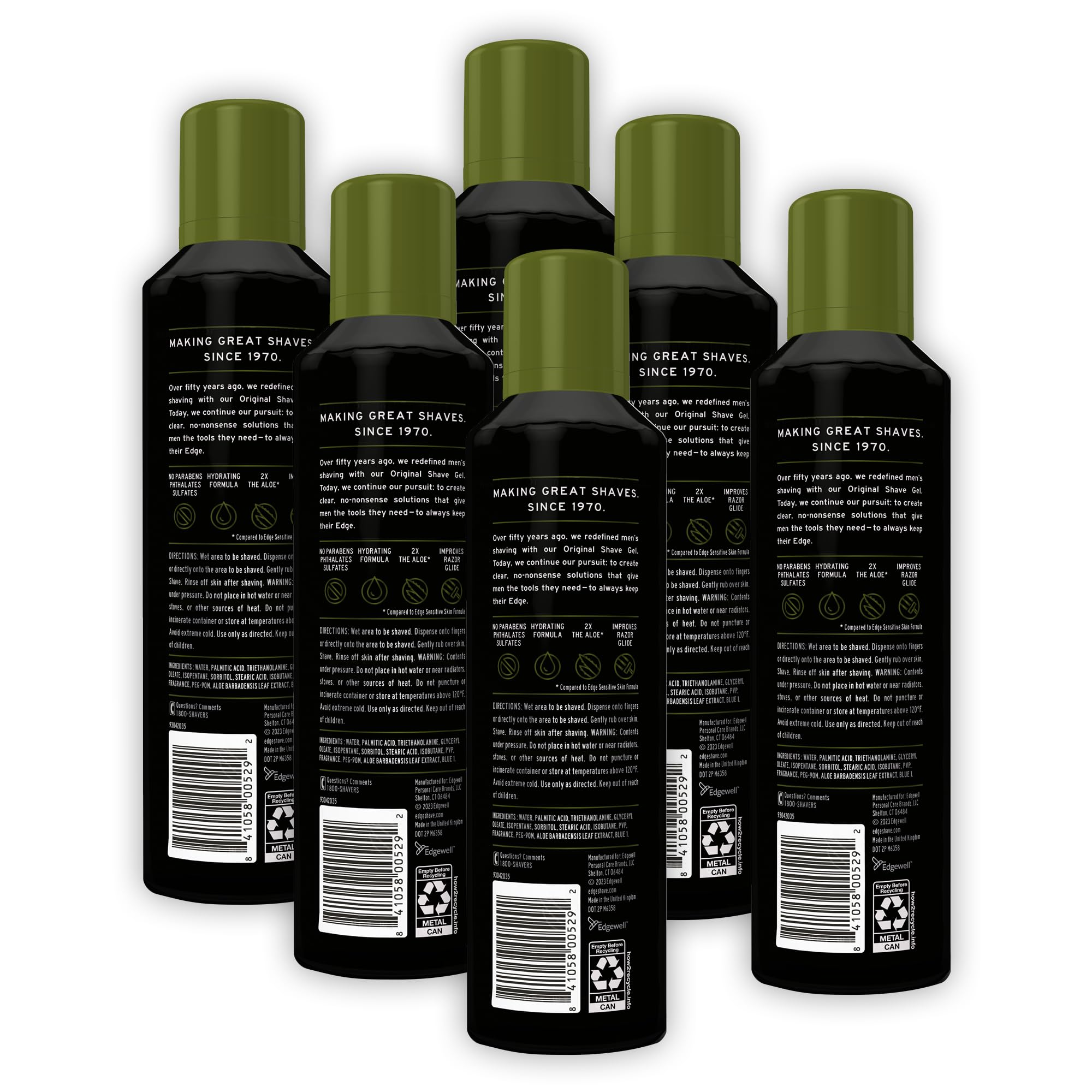 Edge Shaving Gel for Men, Soothing Aloe with Twice The Aloe, (6 Pack) - Shave Gel For Men That Moisturizes, Protects and Soothes