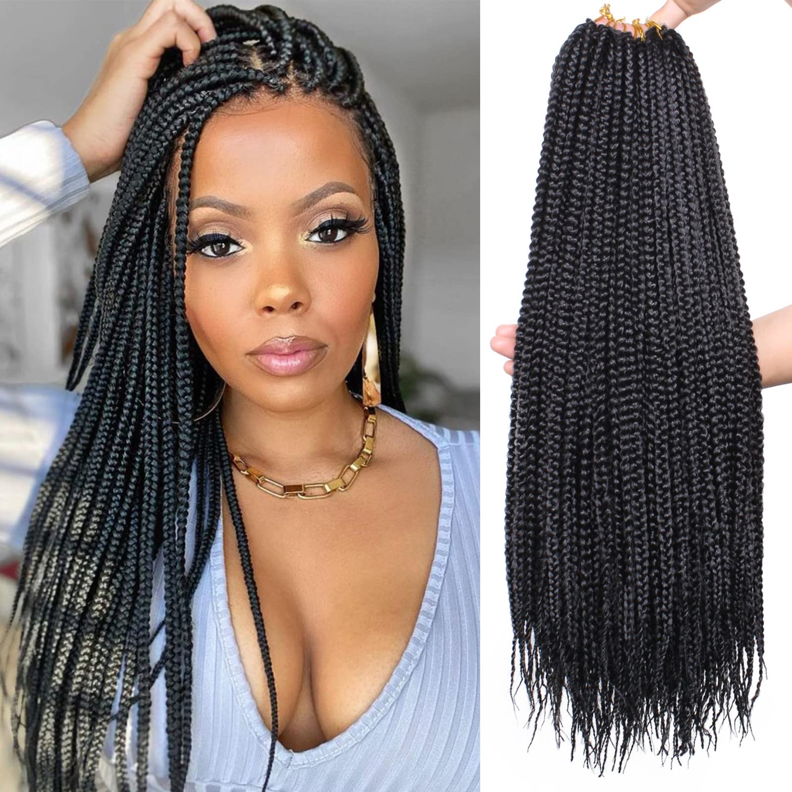 Xtrend 8 Packs 18 Inch Medium Long Box Braids Crochet Hair Pre-looped Boho 3X Braids Hair Extensions Synthetic Crochet Hair for 