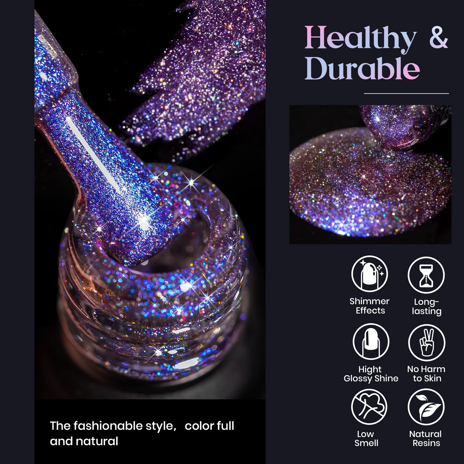 Mizhse Reflective 9D Cat Eye Gel Nail Polish, Glitter Magnetic Gel Polish Set With 2 Magnet Sticks, Chameleon Magic Effect Holog