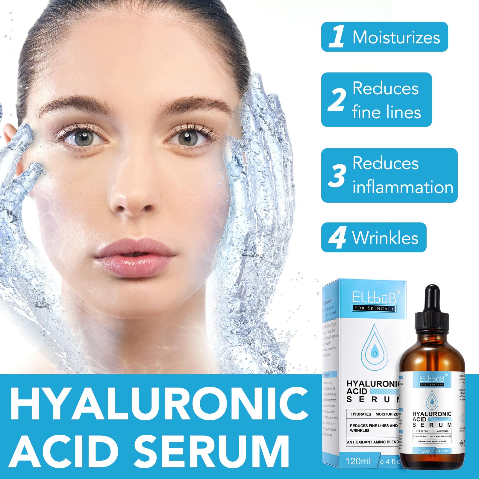 Hyaluronic Acid Serum, Anti-Aging, Moisturizing Wrinkle Serum for Erasing Fine Lines and Wrinkles Soft Hydrating Easy Absorption