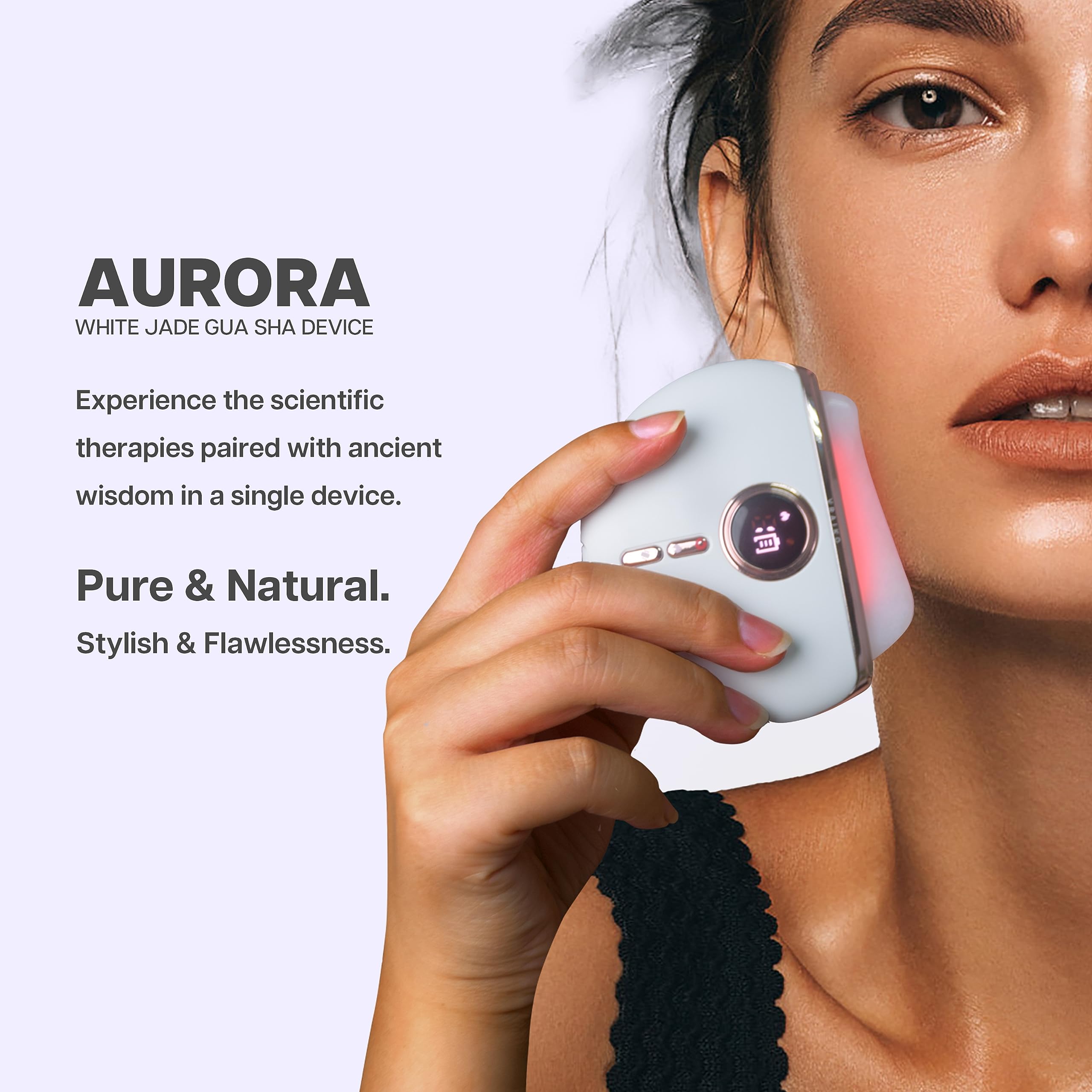 Vraiko Aurora Led Gua Sha Device, Jade Stone Gua Sha Facial Tool With Heat And Vibration, Face Massager For Anti-Aging Wrinkles