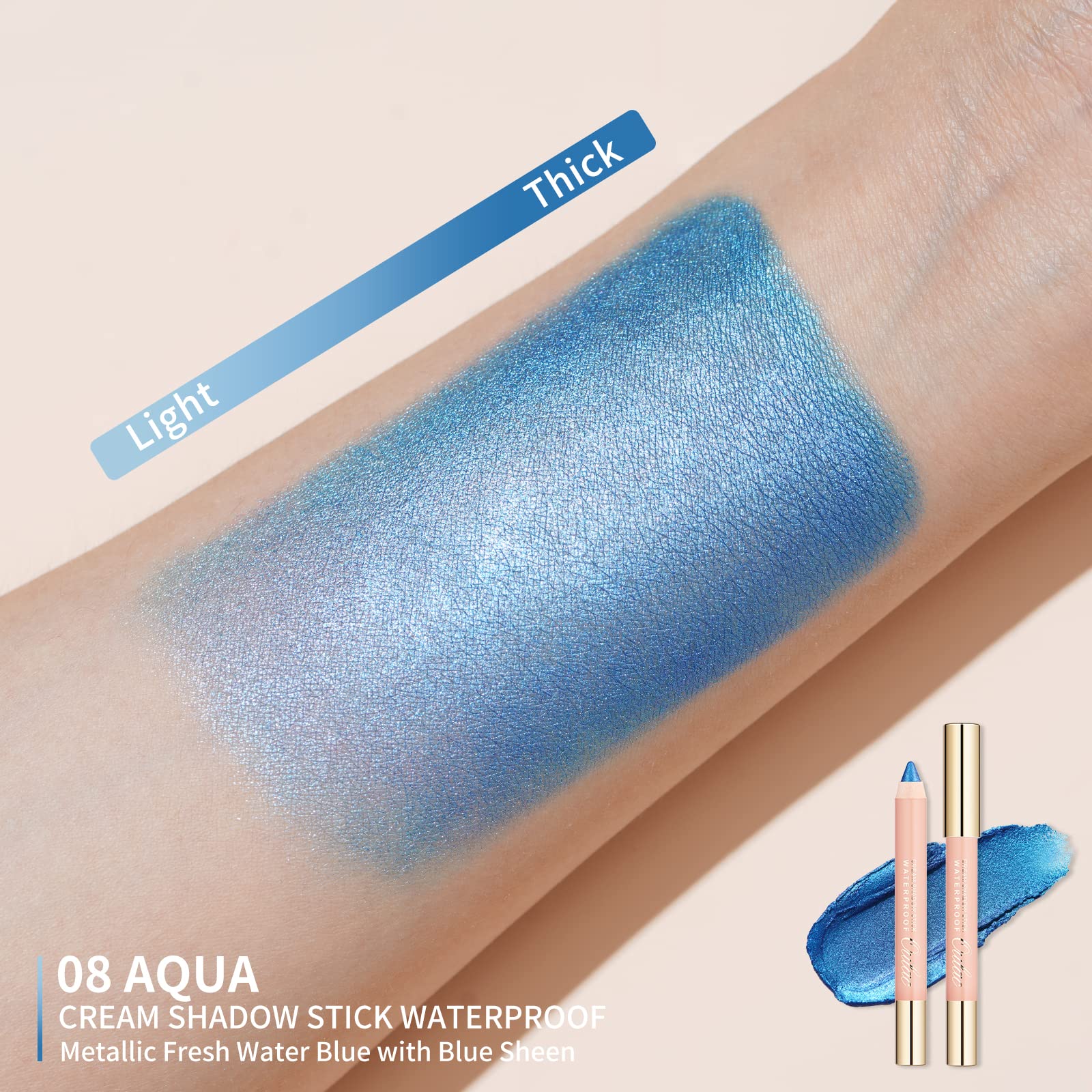Oulac Shimmer Blue Eyeshadow Stick - Highly Pigmented Eye Shadow Pencil Waterproof & Long Lasting, Shimmering Glitter Finish, Bl