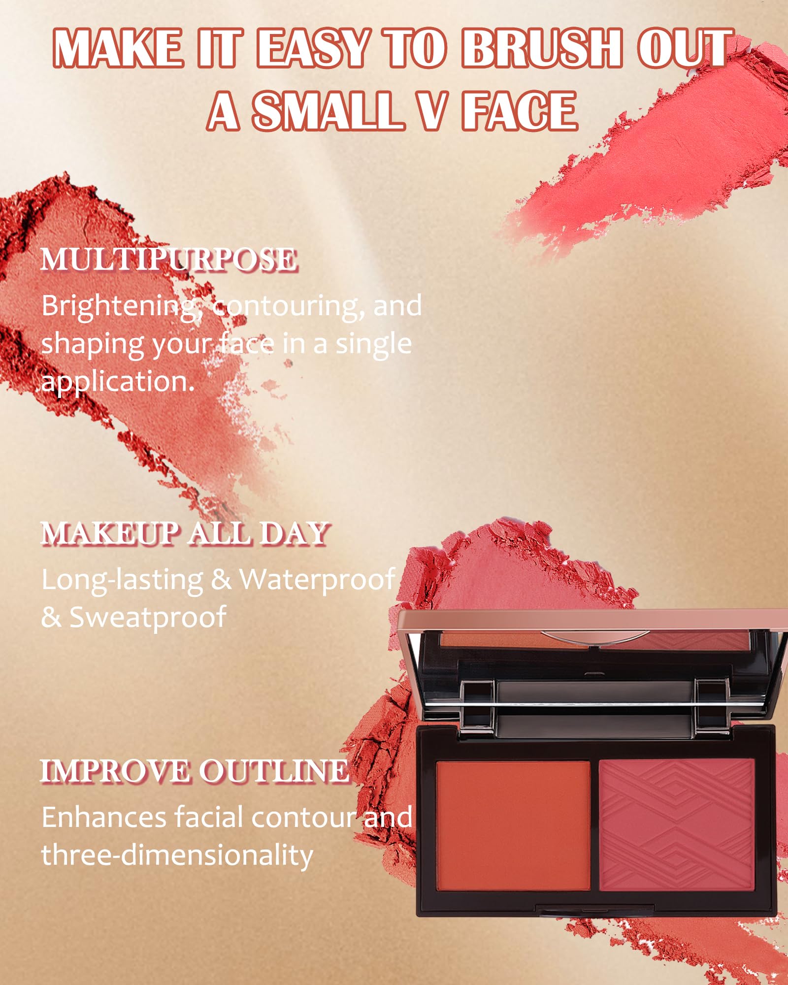 Face Matte Blush Powder Palette-2Colors Buildable Facial Cheek Blusher Pressed Powder Light Luxury Blush Contour Palette For Fac