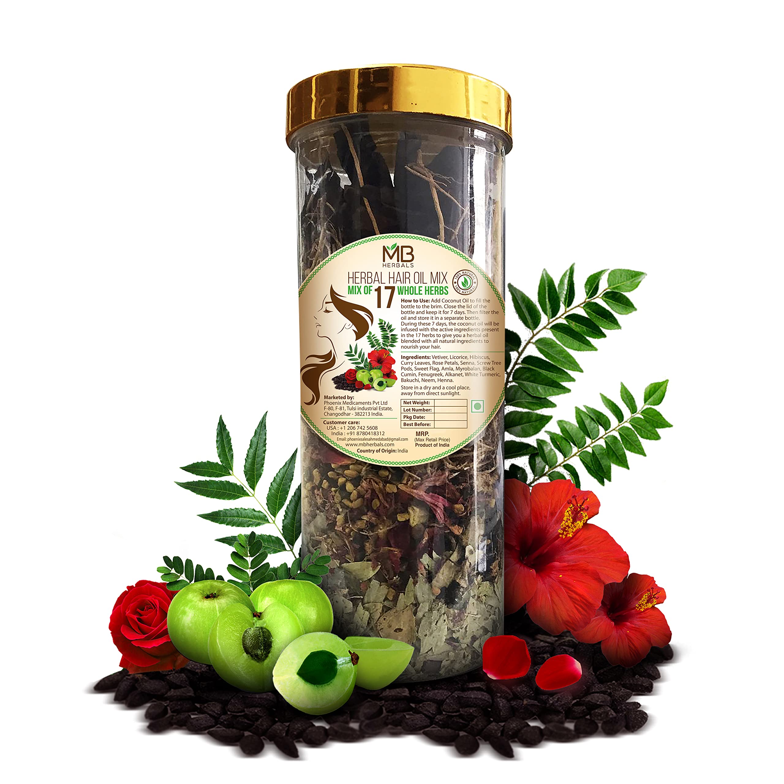 MB Herbals Hair Oil Mix  17 Ayurvedic Herbs Blend for Hair Growth Oil | Amla, Hibiscus, Neem, Fenugreek, Curry Leaves, & More |