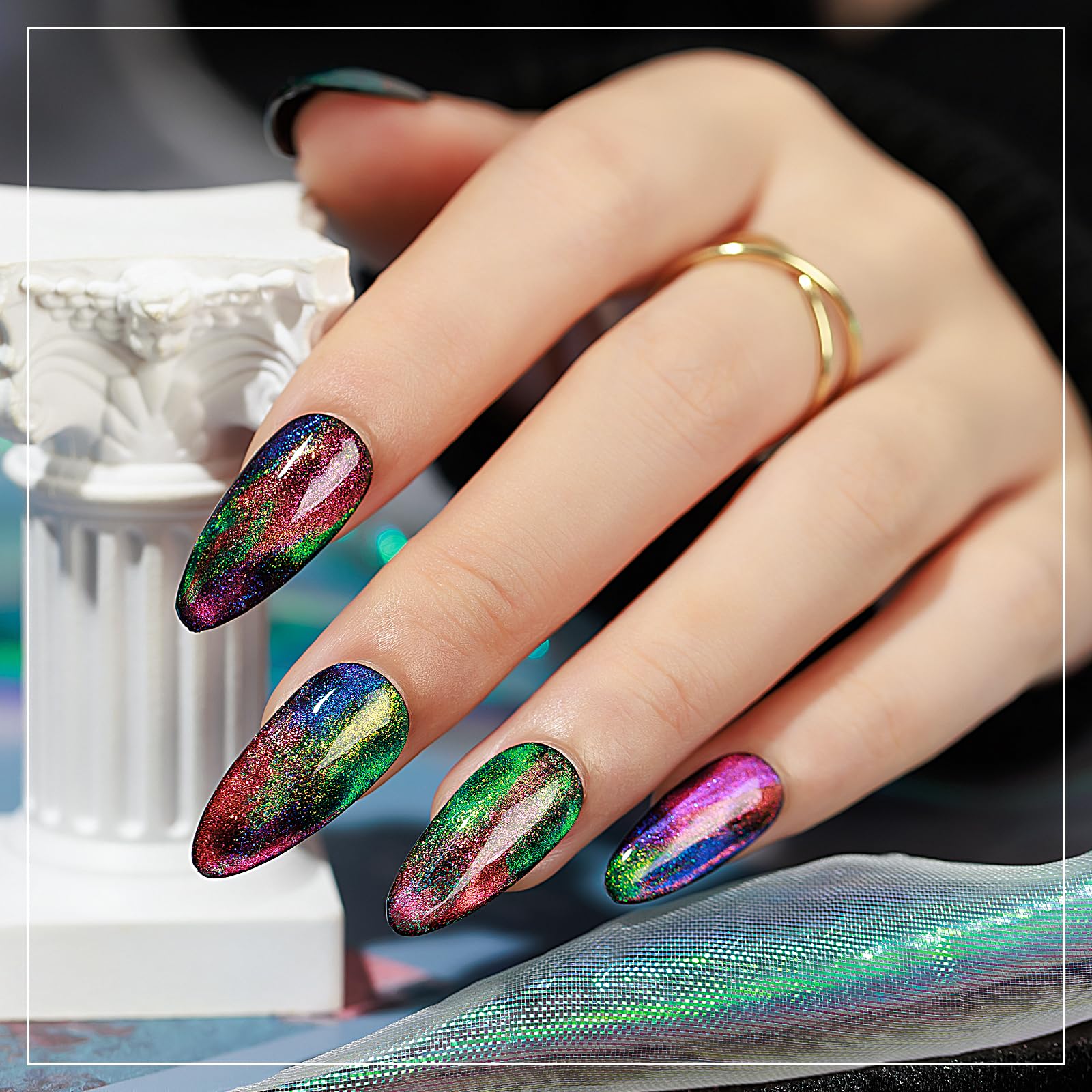 Mizhse 9D Cat Eye Gel Nail Polish 8X10Ml, Dual Color Galaxy Magnetic Nail Polish Gel, Magic Cateye Chameleon Diy Nail Art Manicu