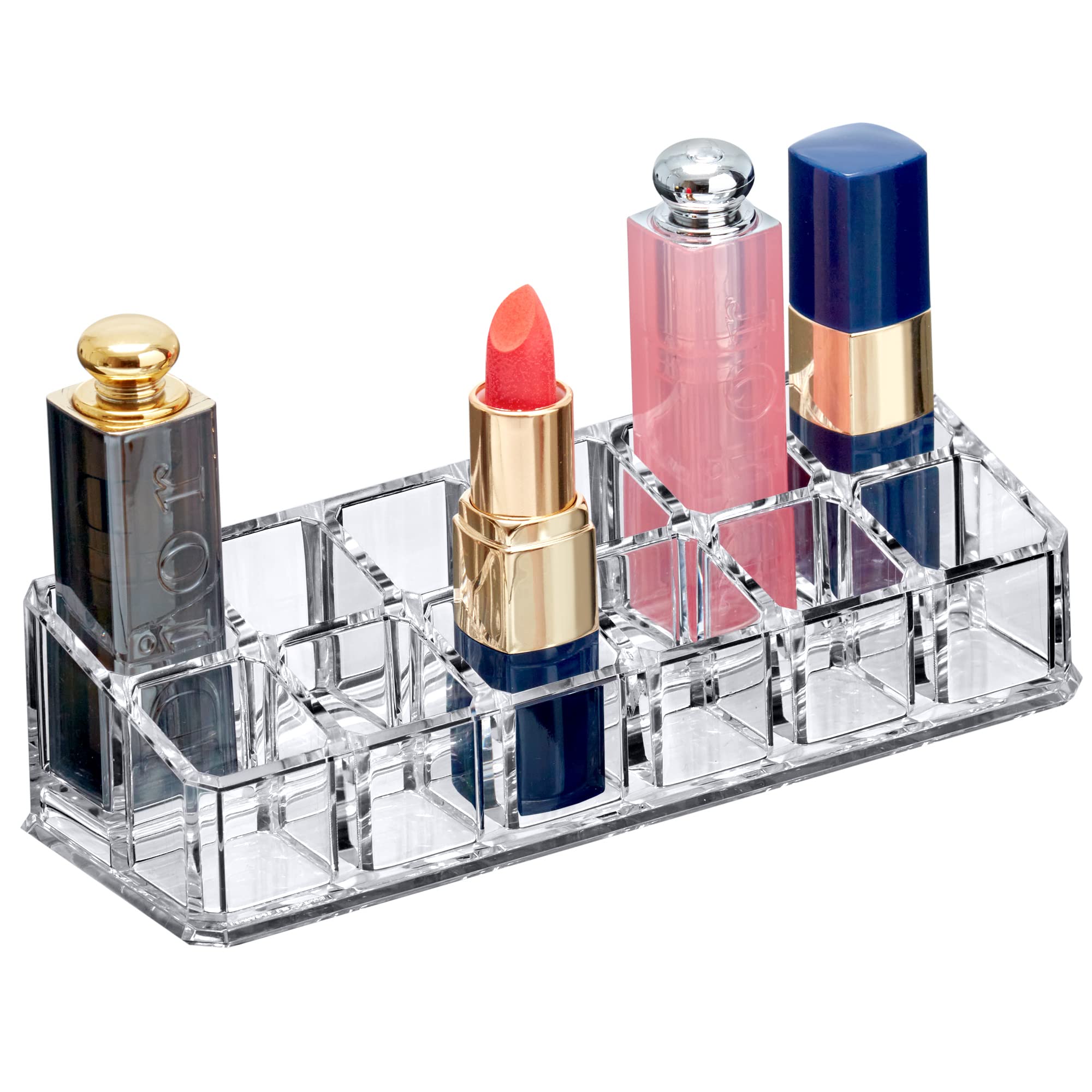Amazing Abby - Glamour - 12-Slot Acrylic Lipstick Organizer, Lipstick Holder, Lip Gloss Organizer, Cosmetic Storage Display, Per