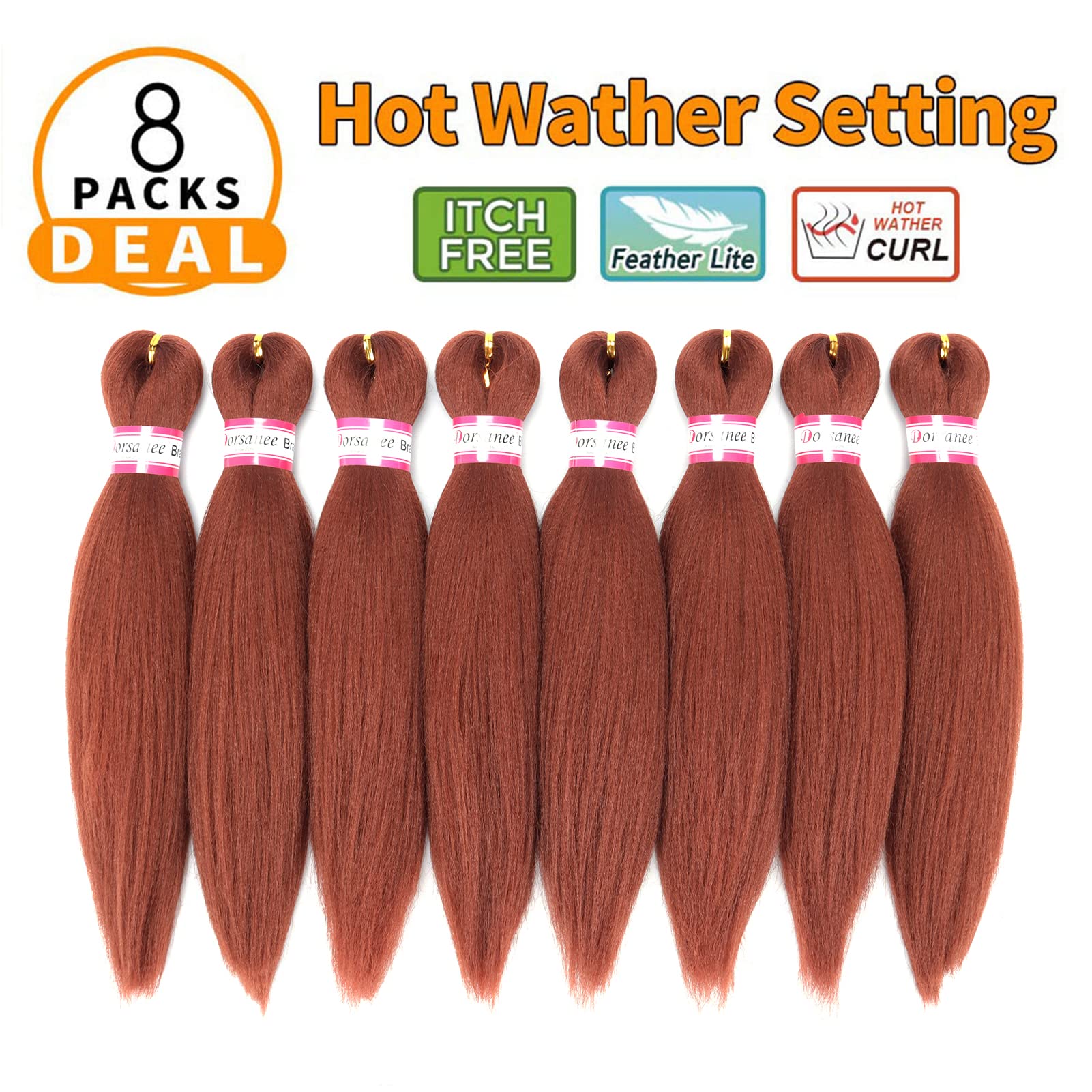 Ginger Braiding Hair Pre Stretched 12 Inch 8 Packs Braiding Hair Extensions For Crochet Box Braids Twists Locs Hair Itch Free So