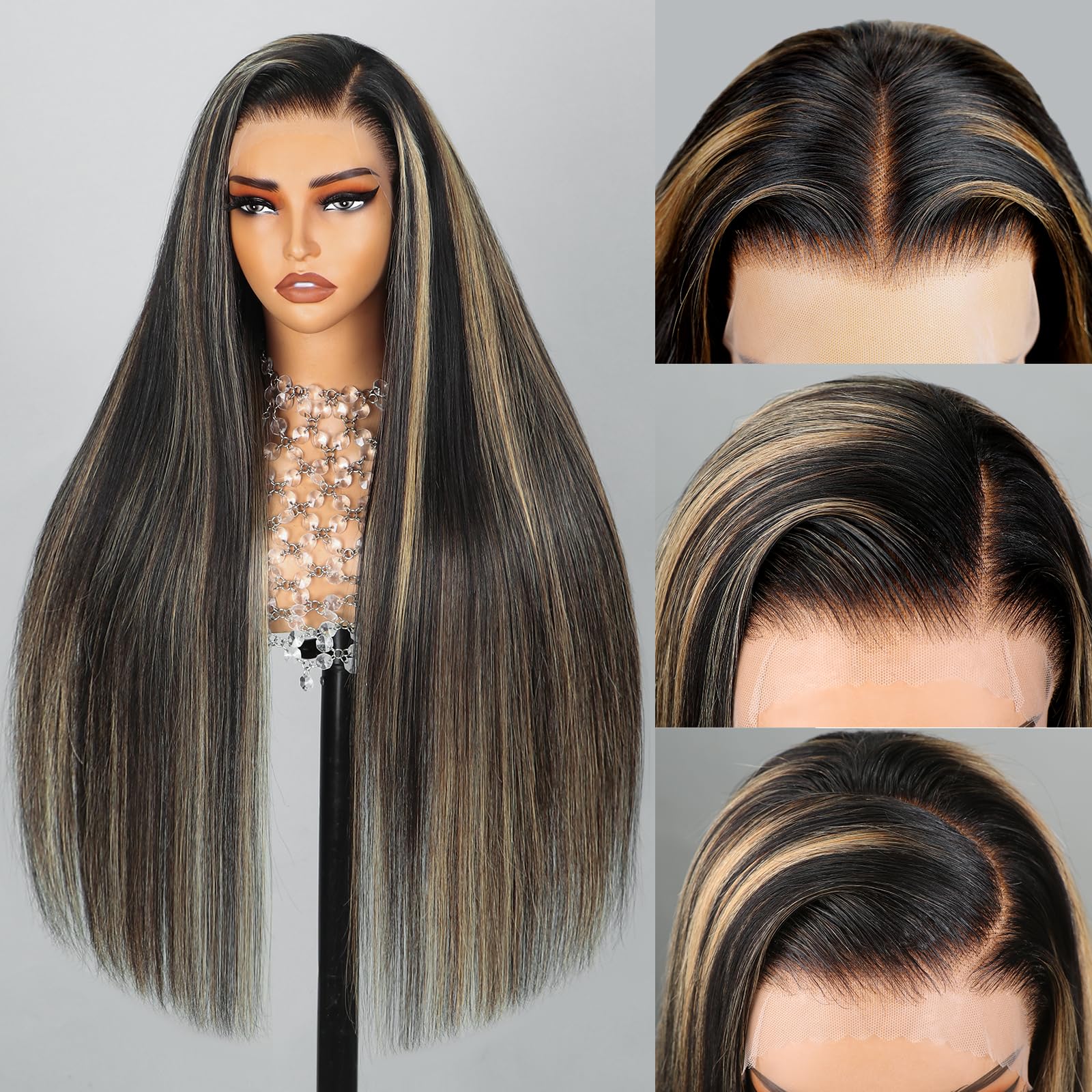 Arabella Highlight Lace Front Wig Human Hair 13X4 Ombre Lace Front Wig Human Hair 210% Density Real Pre Bleached Knots Hd Lace F