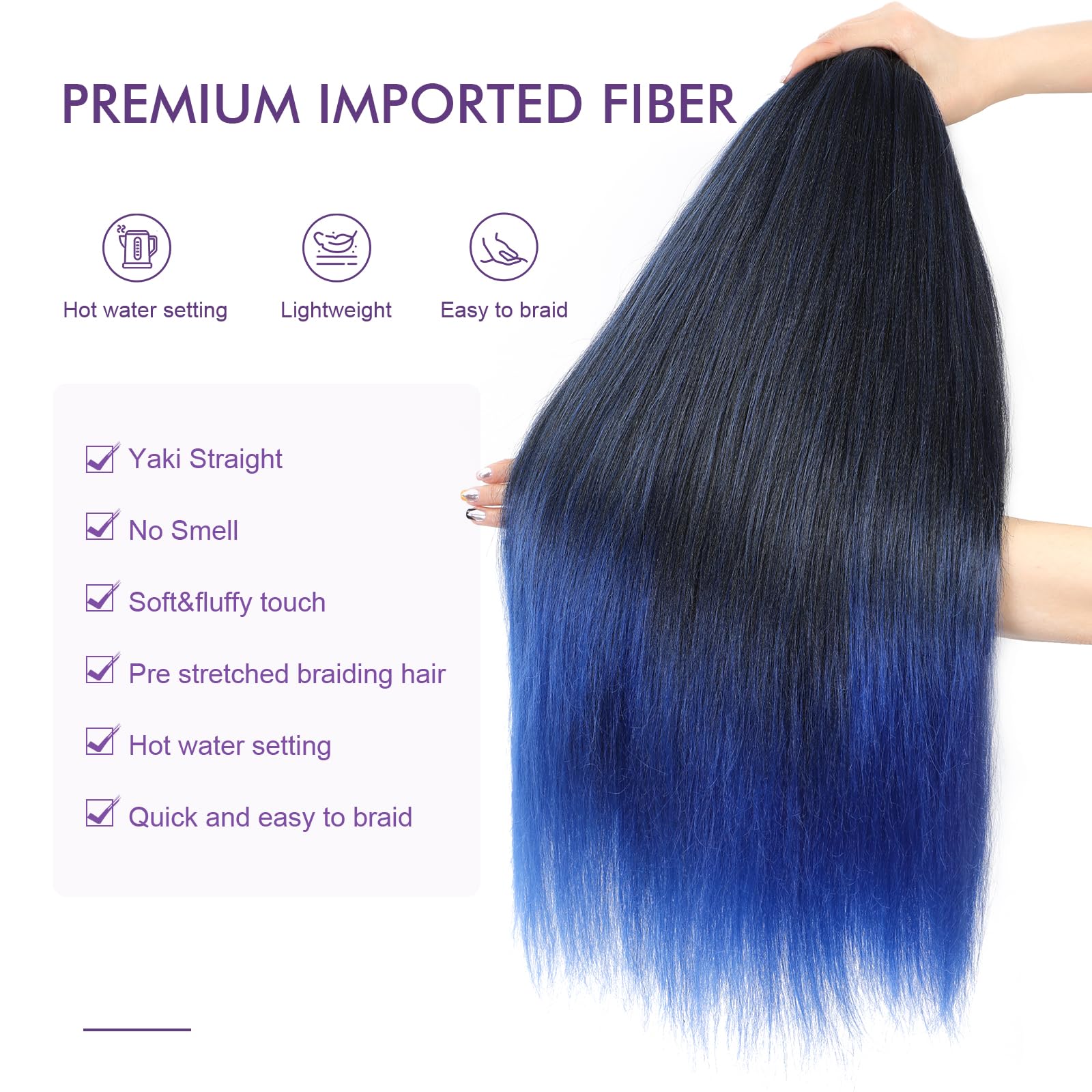 Rosdina Pre-Stretched Braiding Hair - 26 Inch 8 Packs Ombre Blue Long Braiding Hair For Twist Or Box Braids, Yaki Texture Hot Wa