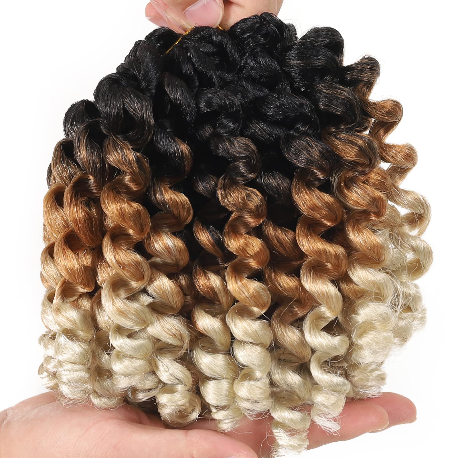 Jamaican Bounce crochet Hair Extensions 8 inch Ringlet Wand curl crochet Hair 3 Tone Blonde Ombre curly crochet Braids grey croc