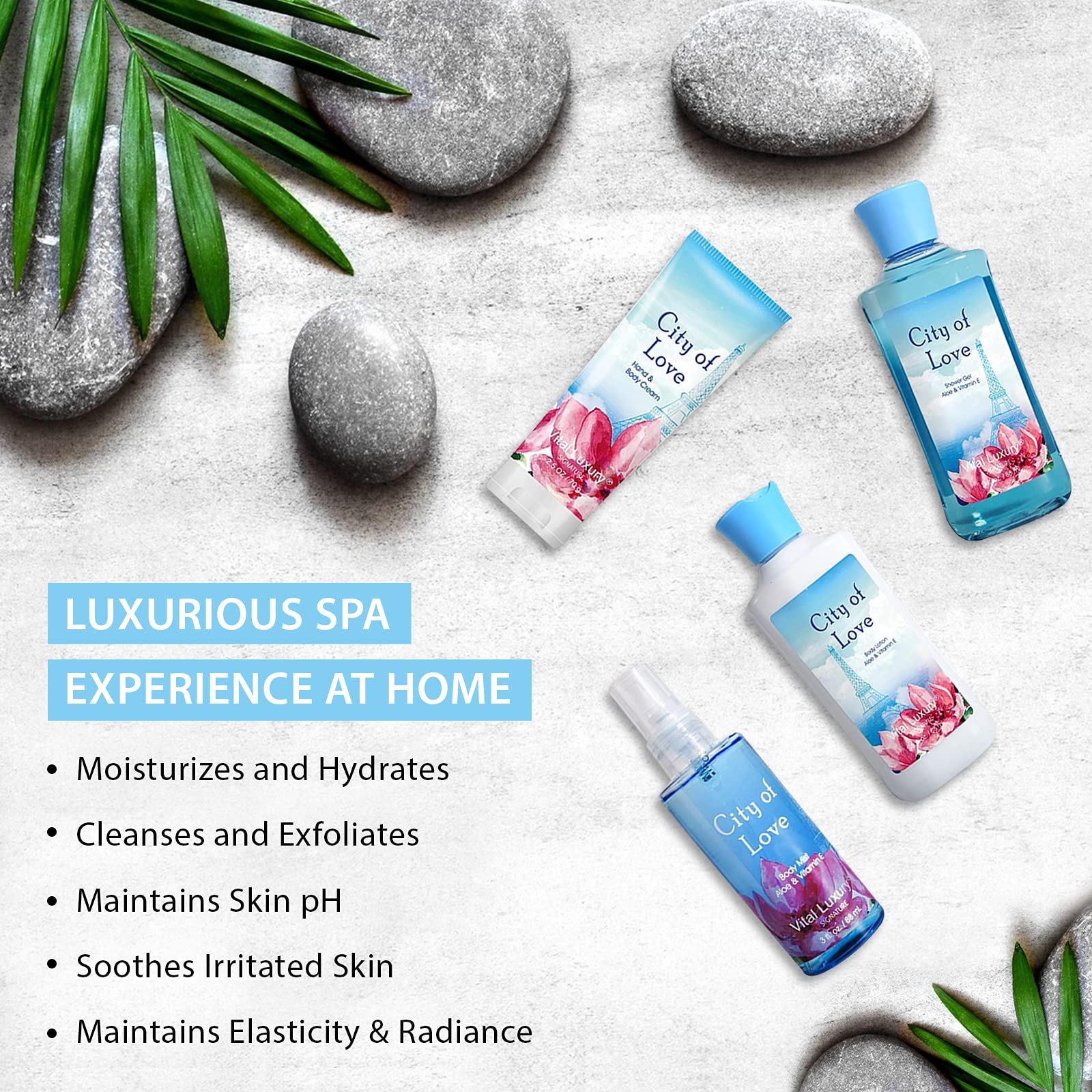 Vital Luxury Bath & Body Kit, 3 Fl Oz, Ideal Skincare Gift Home Spa Set, Includes Body Lotion, Shower Gel, Body Cream, And Fragr