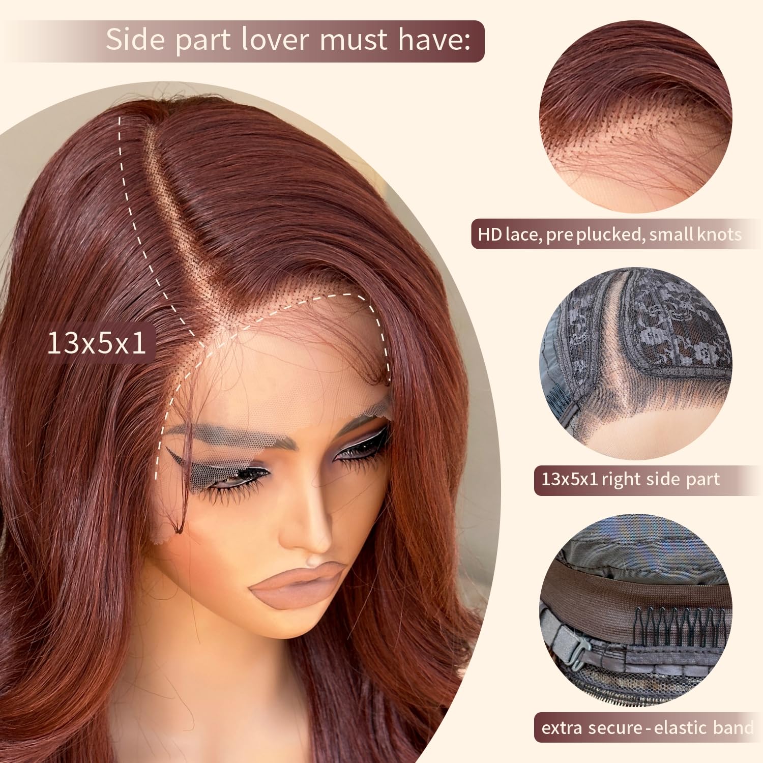 BrownBomb Reddish Brown Lace Front Wigs Natural Hair Luster, Reddish Brown Wig Body Wave Lace Front Wig Pre Plucked Glueless Lac