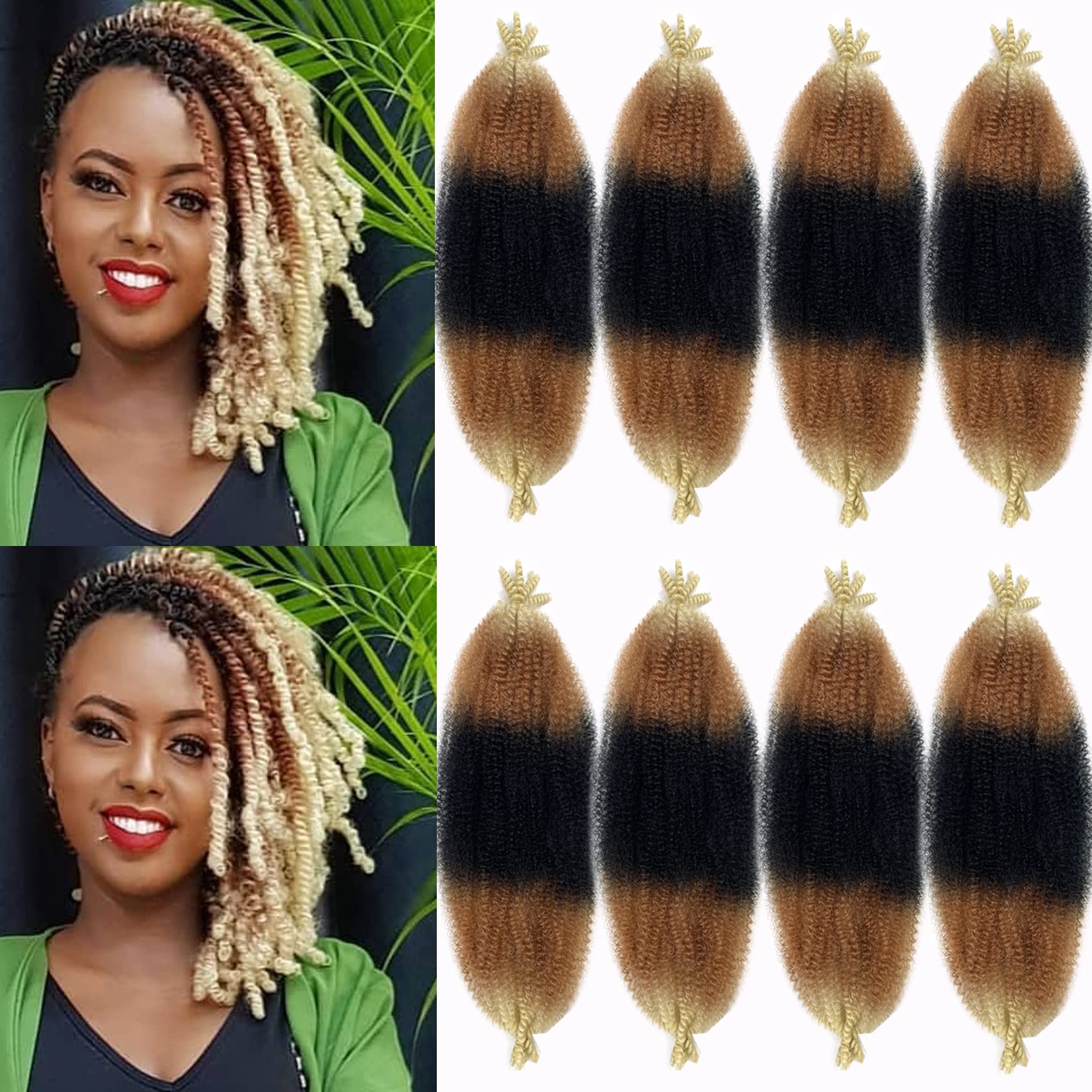 Paraglame Marley Hair 16 Inch Springy Afro Twist Hair 3 Tones Ombre Marley Twist Braiding Hair, Wrapping Hair for Soft Locs Synt