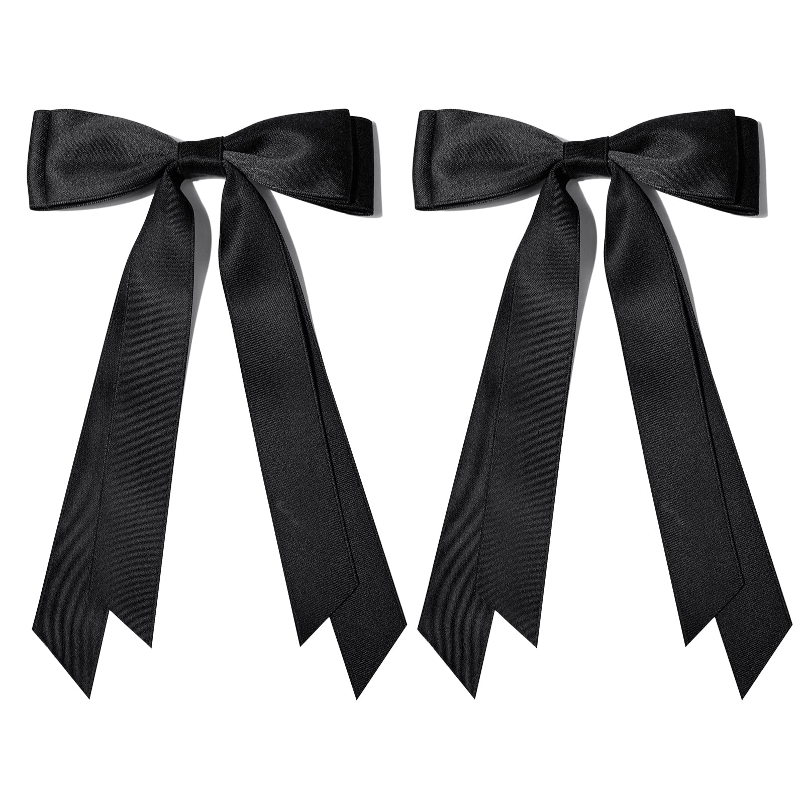 2Pcs Silky Satin Hair Bows Hair Clip Black Hair Ribbon Ponytail Holder Accessories Slides Metal Clips Hair Bow For Women Girls T
