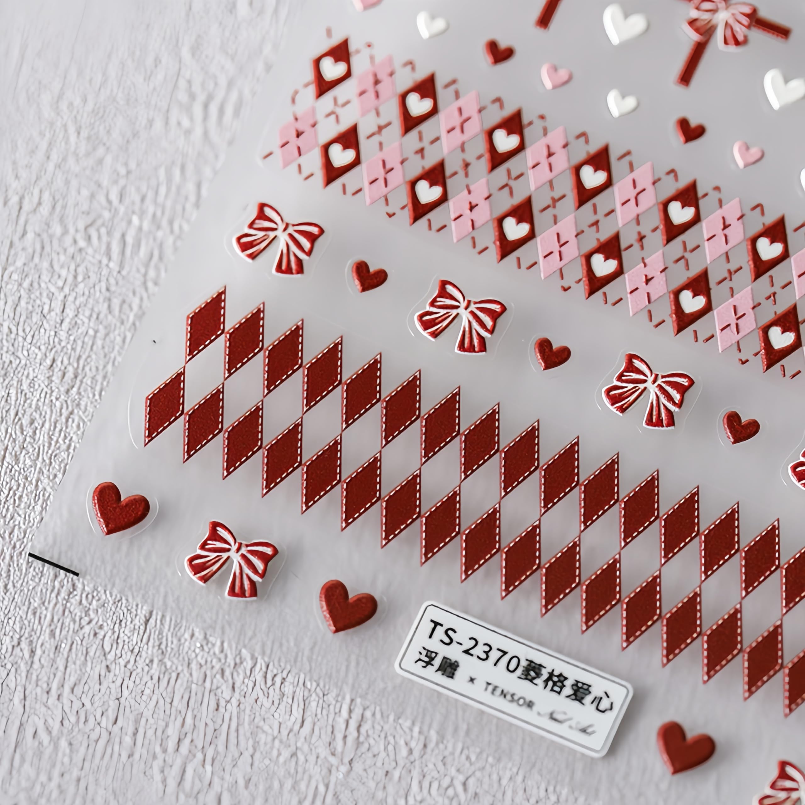 Love Heart Nail Stickers Decals Red White Heart Nail Stickers For Nail Art 5D Self Adhesive Valentine'S Day Bow Nail Decals Bow