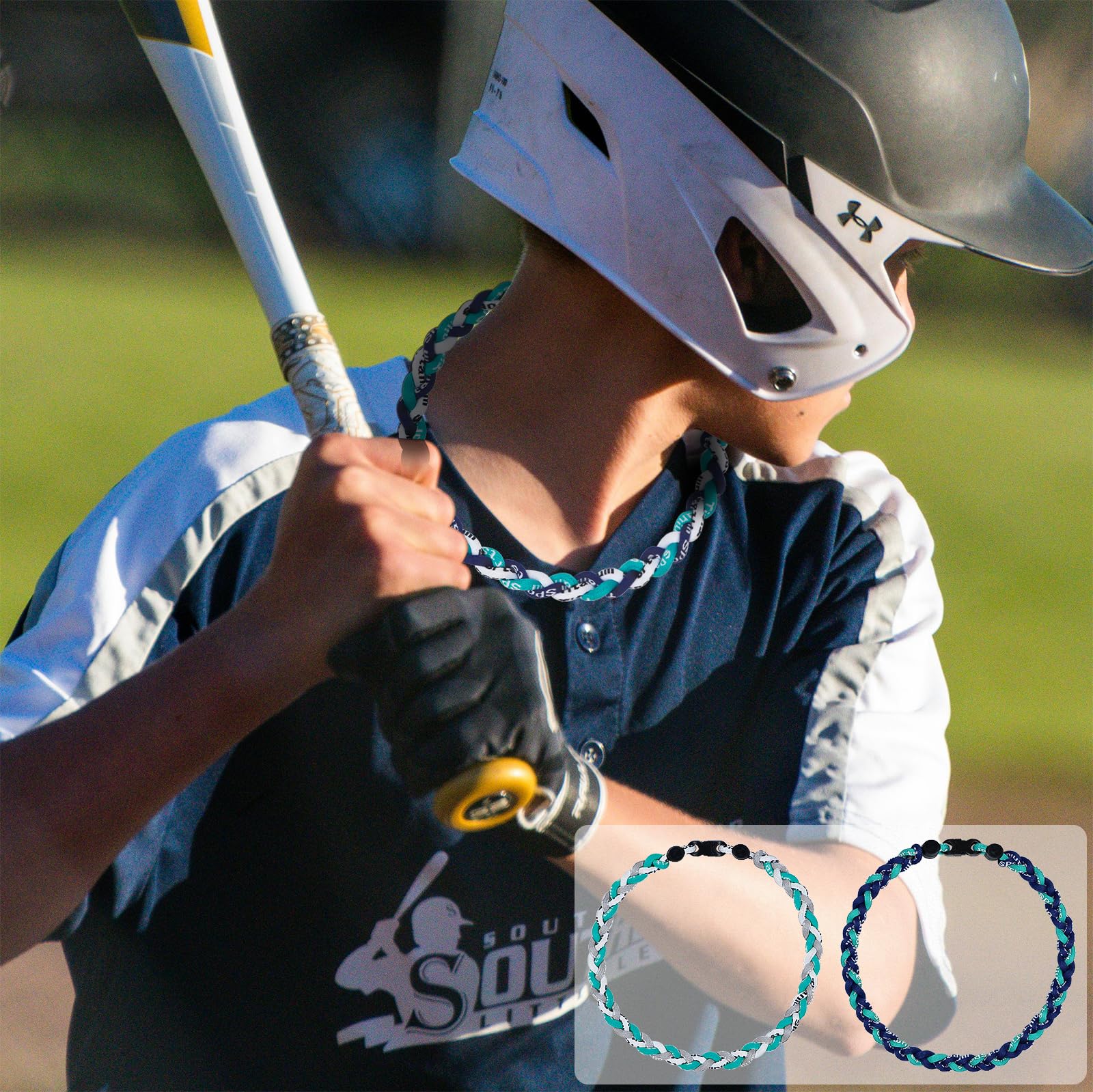 SUPBOMM 3 pcs Baseball Rope Necklaces, League Team Colors Braided Necklace, Baseball Team Gifts, Mariners