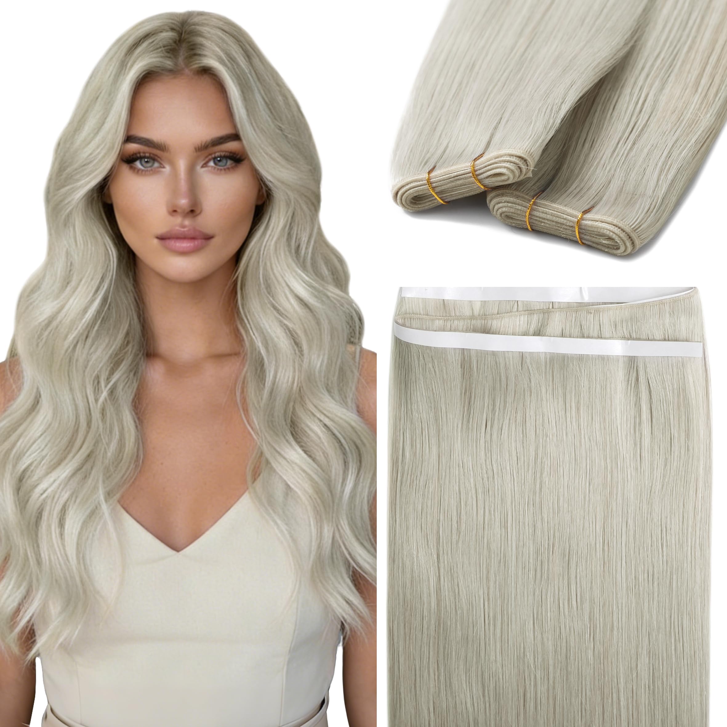 Caliee Genius Weft Tape in Hair Extensions Human Hair Color Grey Tape in Weft Hair Extensions Human Hair 18 Inch 50 Gram Invisib