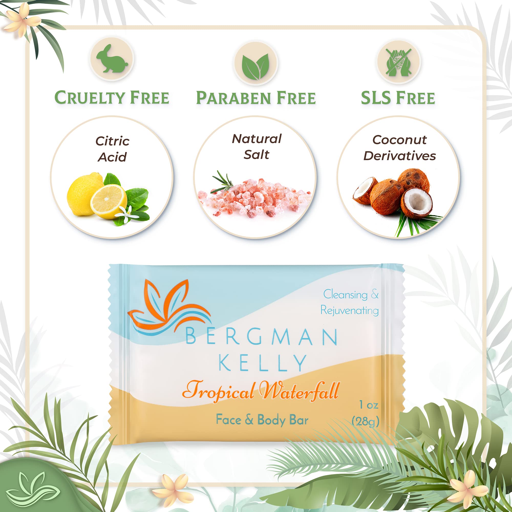 Bergman Kelly - Hotel Soap Bars - Tropical Waterfall, 1 Oz, 100 Pk - Travel Size Luxury Bulk Amenities Bar Soap - Mini Individua