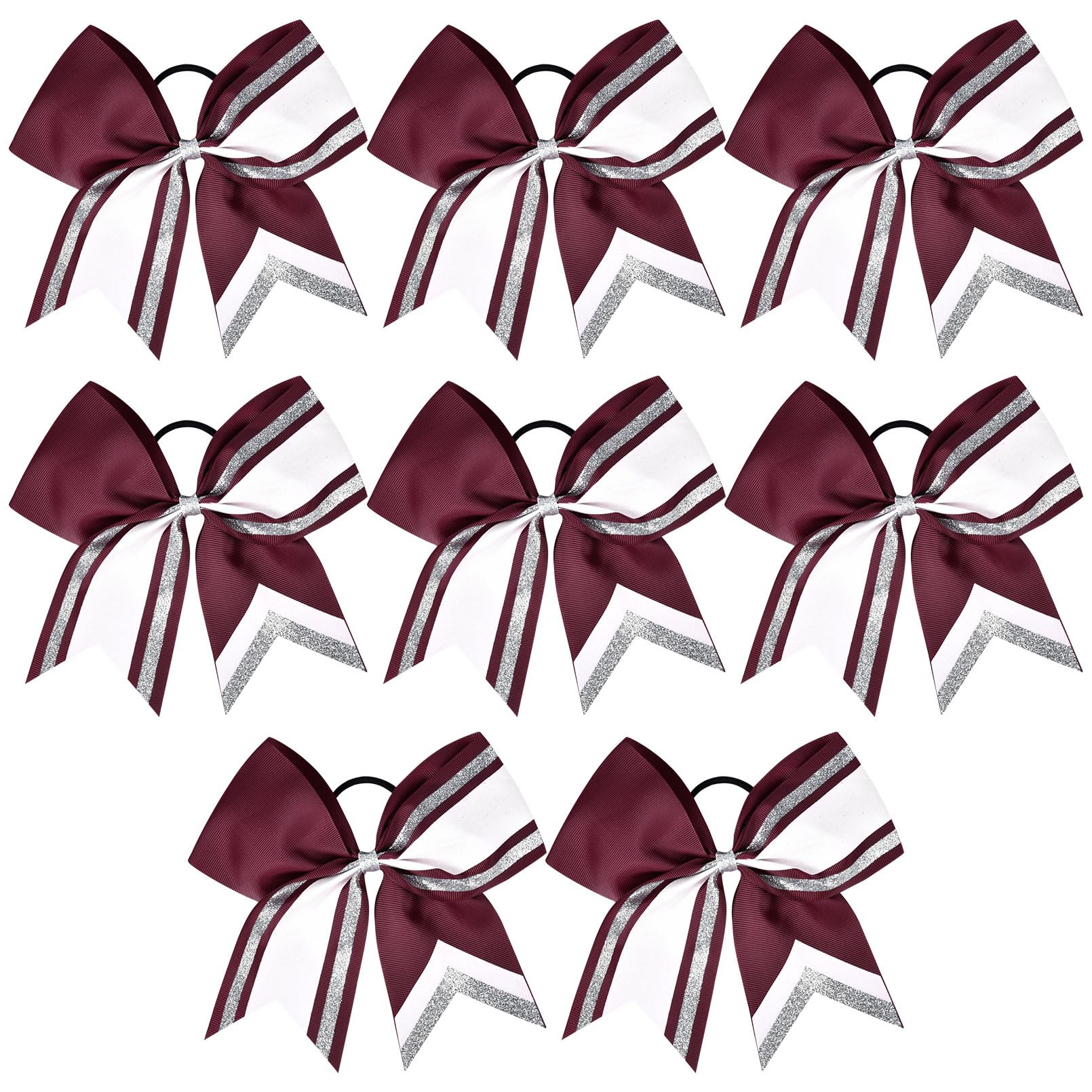 8 PCS Large Glitter Cheer Bows 8'' Hair Bows Sparkly Cheerleading Softball Team Bow Hair Ponytail Holder Accessories for cheerle