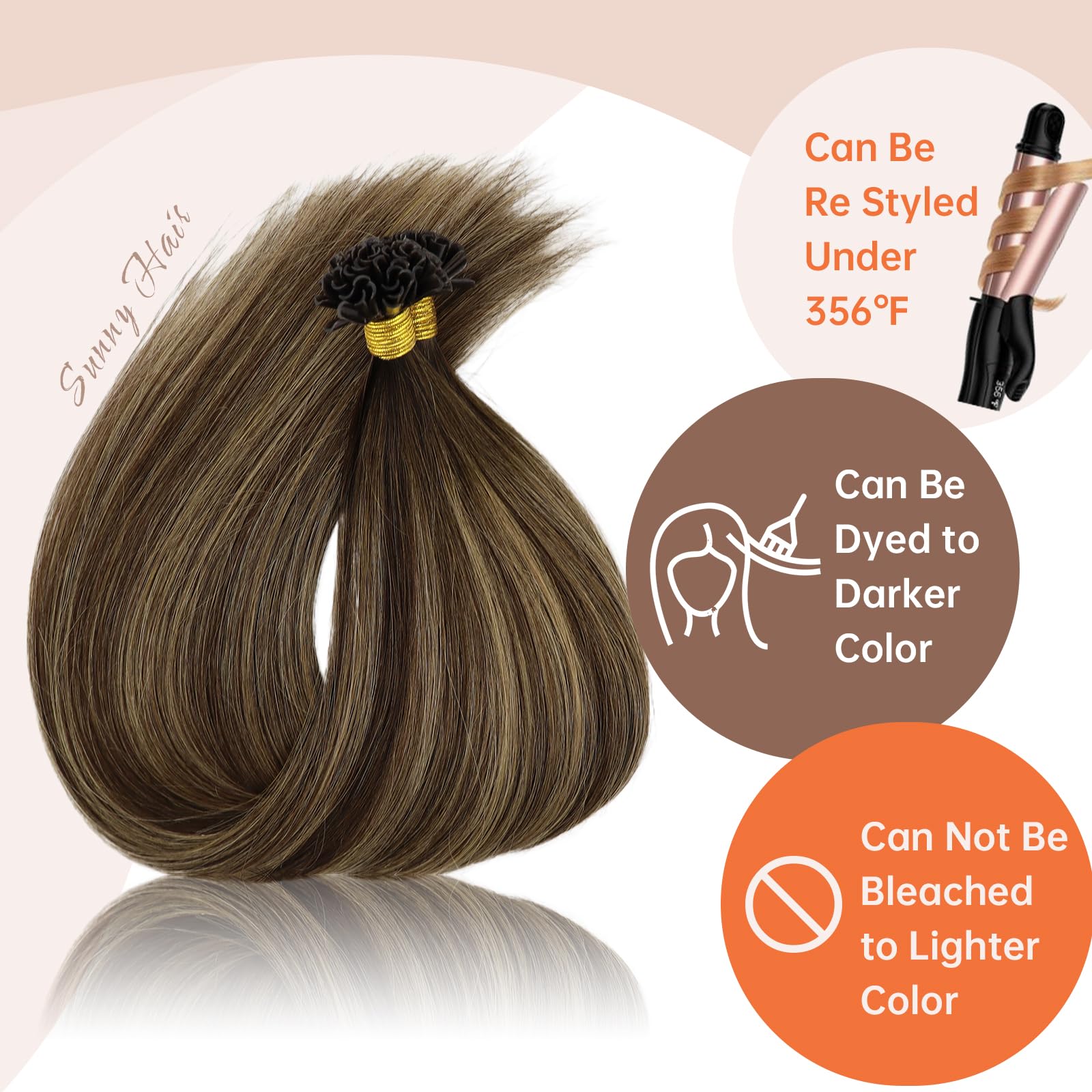 Sunny U Tip Hair Extensions Human Hair Brown Balayage Keratin Hair Extensions Medium Brown Balayage Caramel Blonde With Highligh