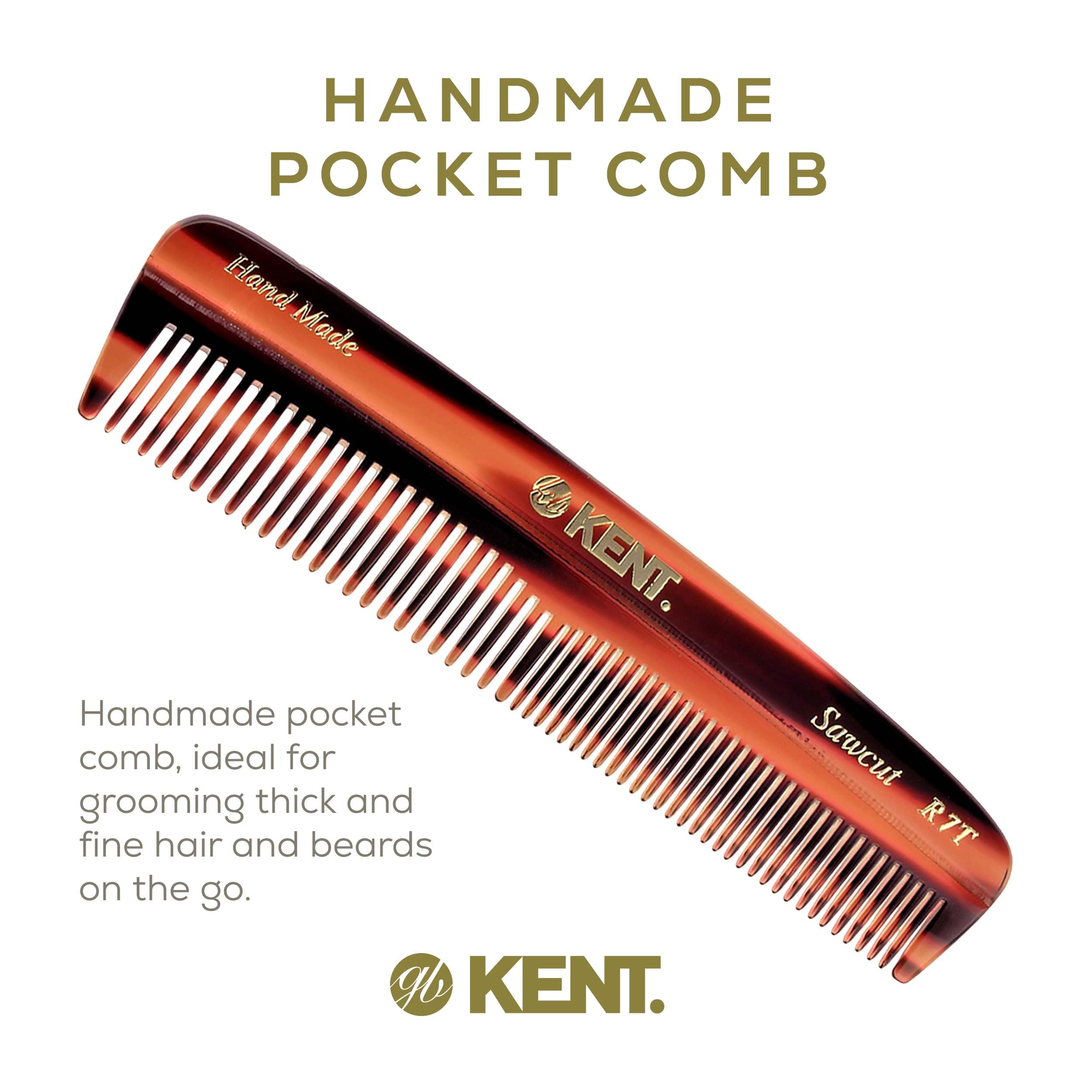 Kent R7T Double Tooth Hair Pocket Comb, Small Fine/Wide Tooth Comb For Hair, Beard And Mustache, Coarse/Fine Hair Grooming Comb