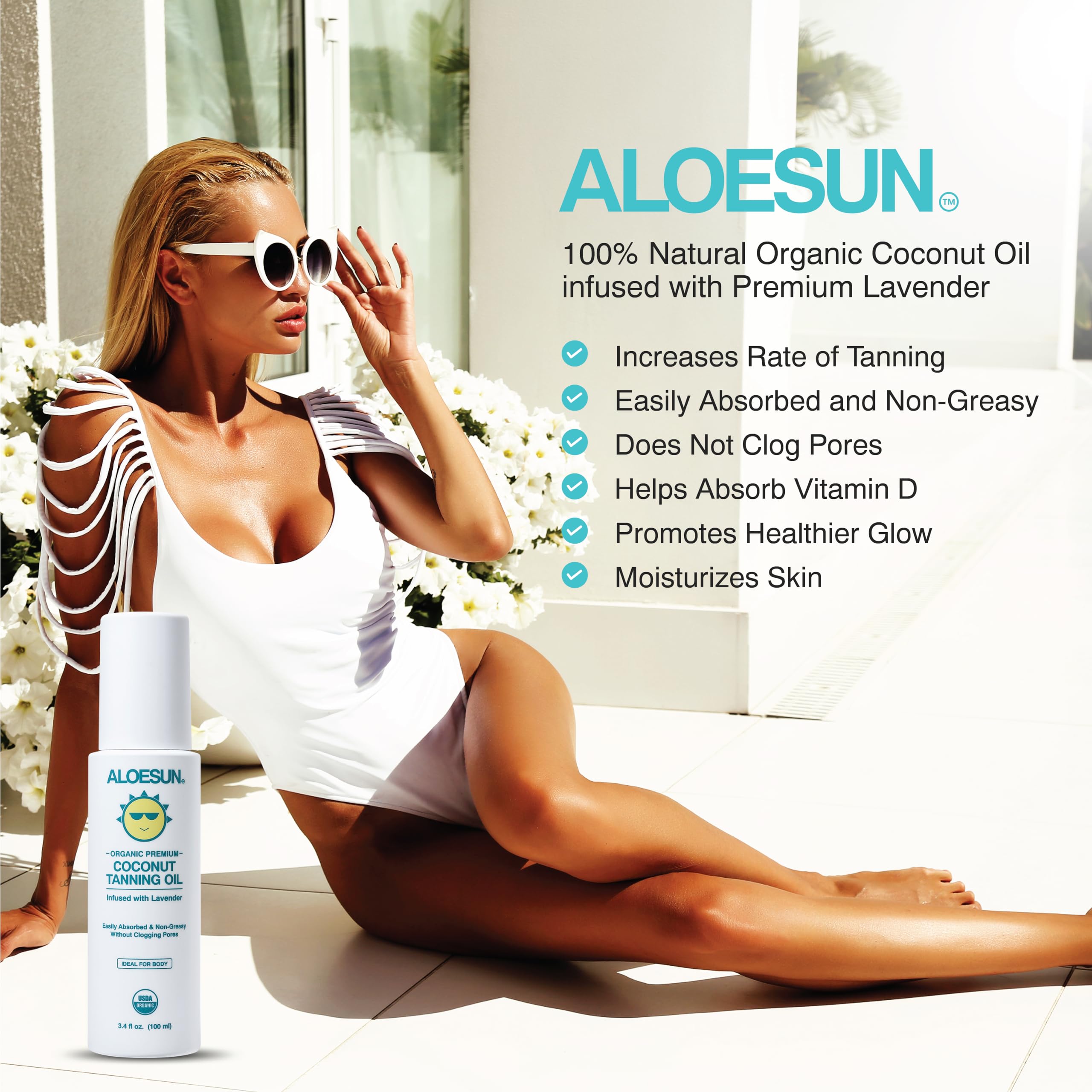 Aloesun Organic Coconut Tanning Oil Spray Infused With Organic Lavender Oil | Natural Deep Tanning Accelerator | Moisturizing &