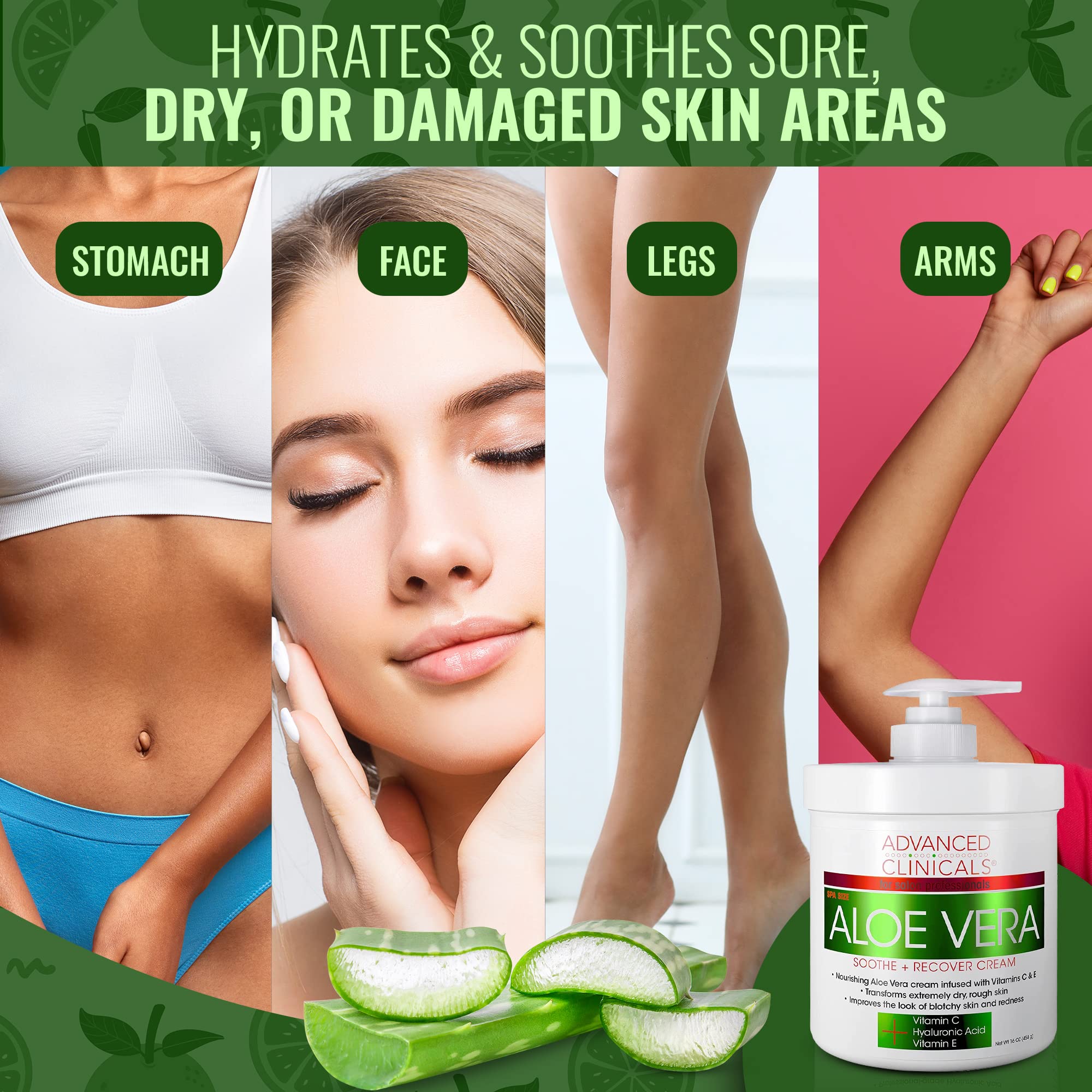 Advanced Clinicals Aloe Vera Lotion For Sun Burn Recovery | After Sun Body Lotion With Vitamin C + Hyaluronic Acid | Damaged Ski