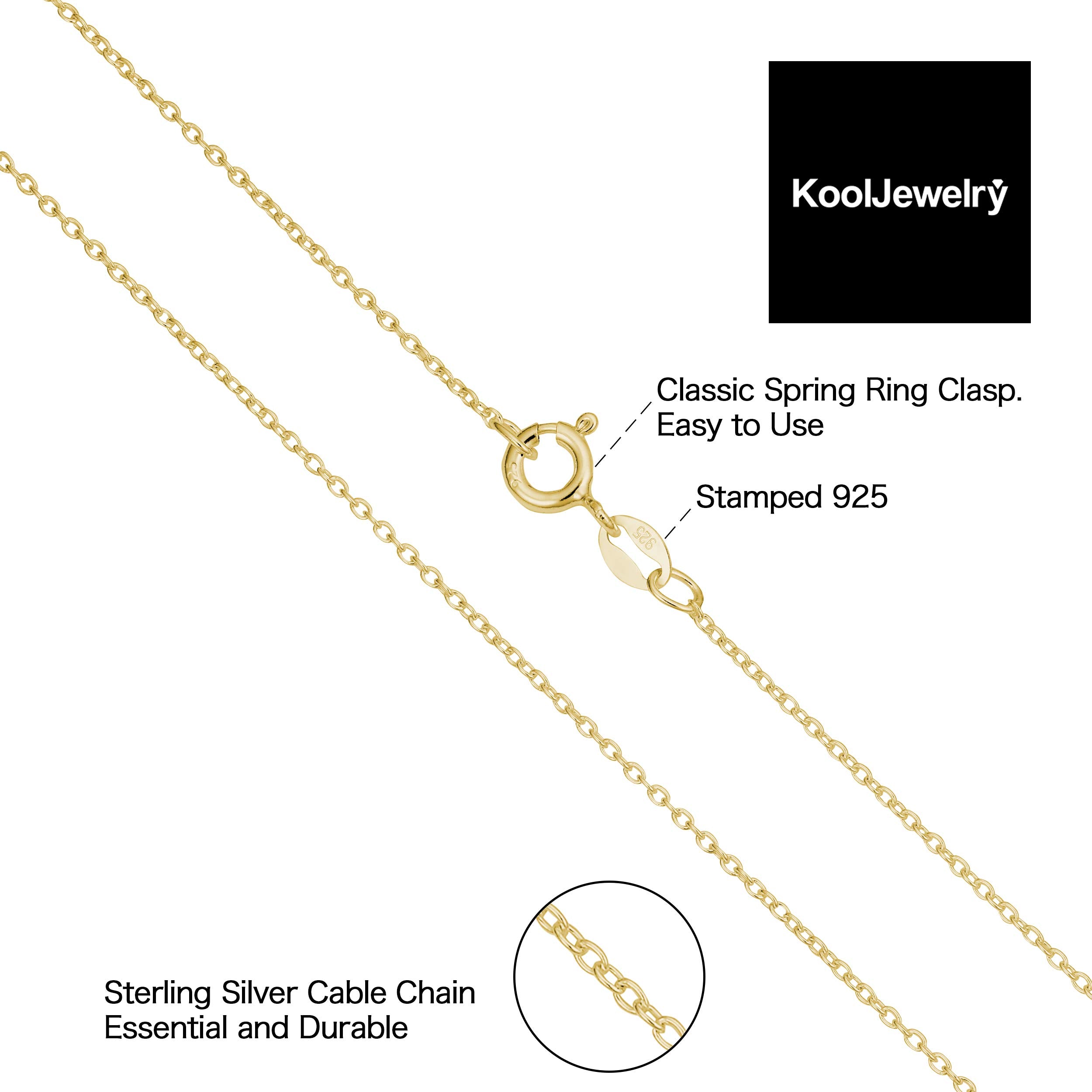 Kooljewelry Yellow Gold Over Sterling Silver Round Cable Chain Necklace (1.2 mm, 24 inch)