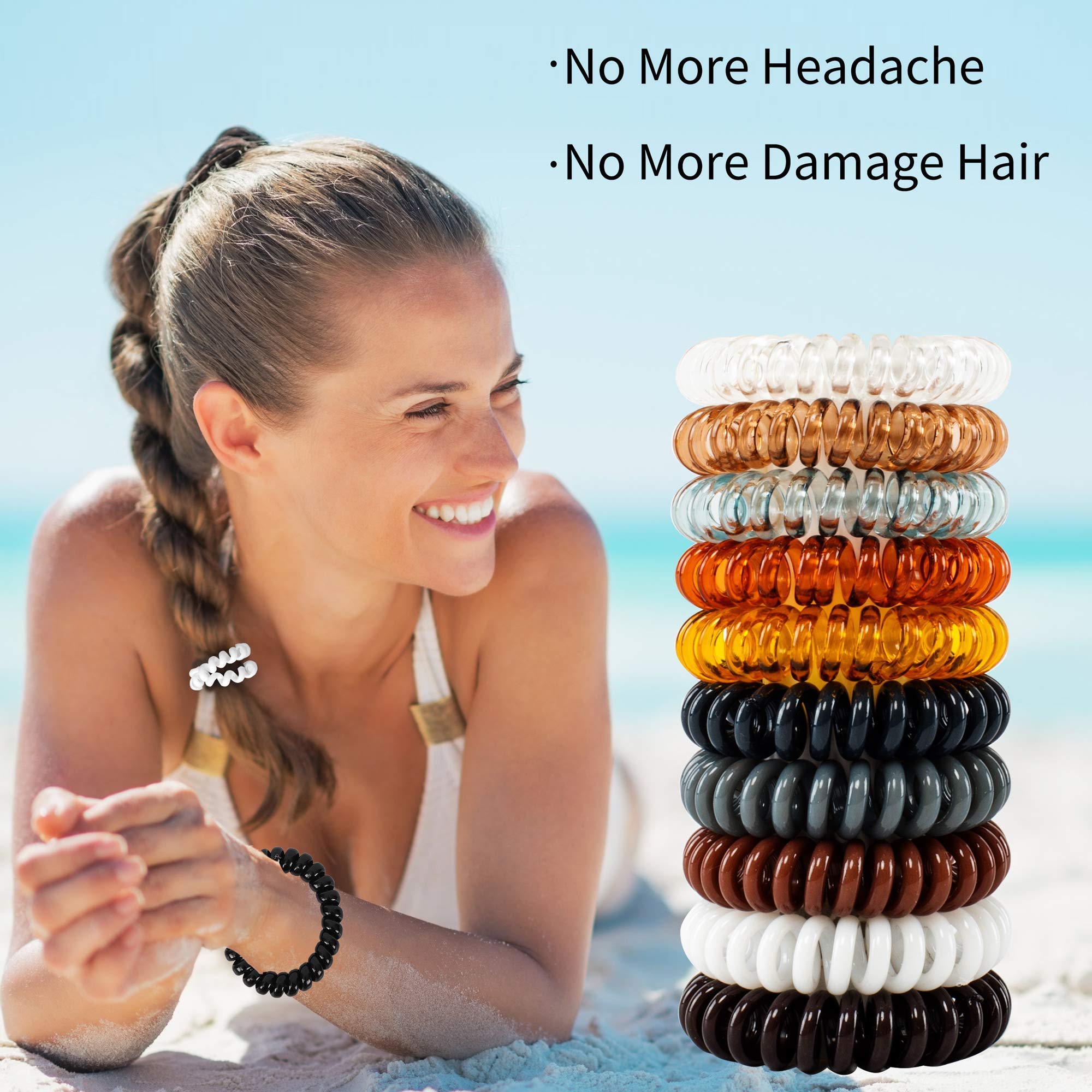 79Style 50Pcs Spiral Hair Ties Coil Hair Ties Bulk Hair Coils Ponytail Holder Neutral No Crease Traceless Coil Hair Scrunchies P