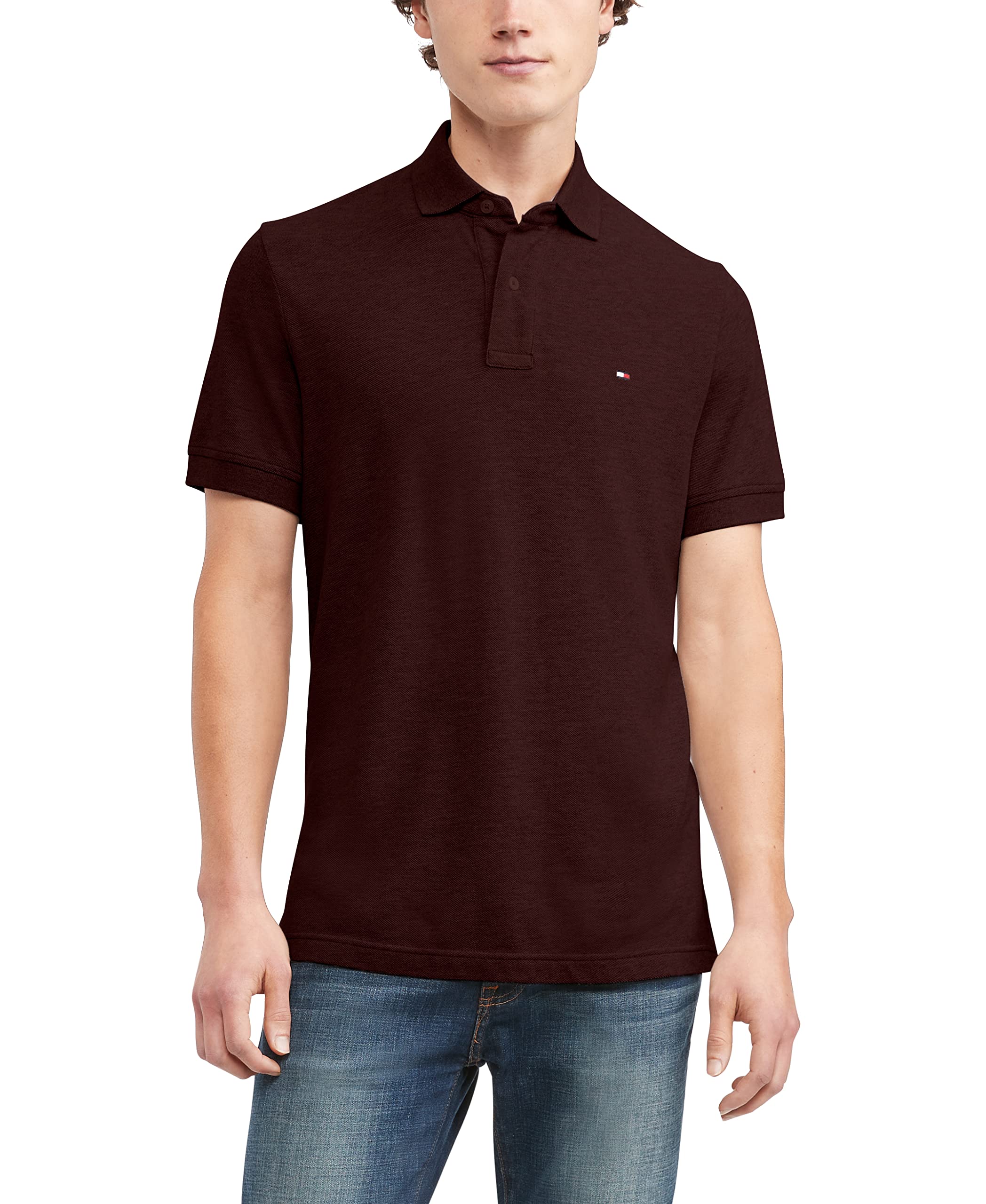 Tommy Hilfiger Mens Regular Short Sleeve cotton Pique Polo Shirt in classic Fit, Biking Red Heather, X-Large