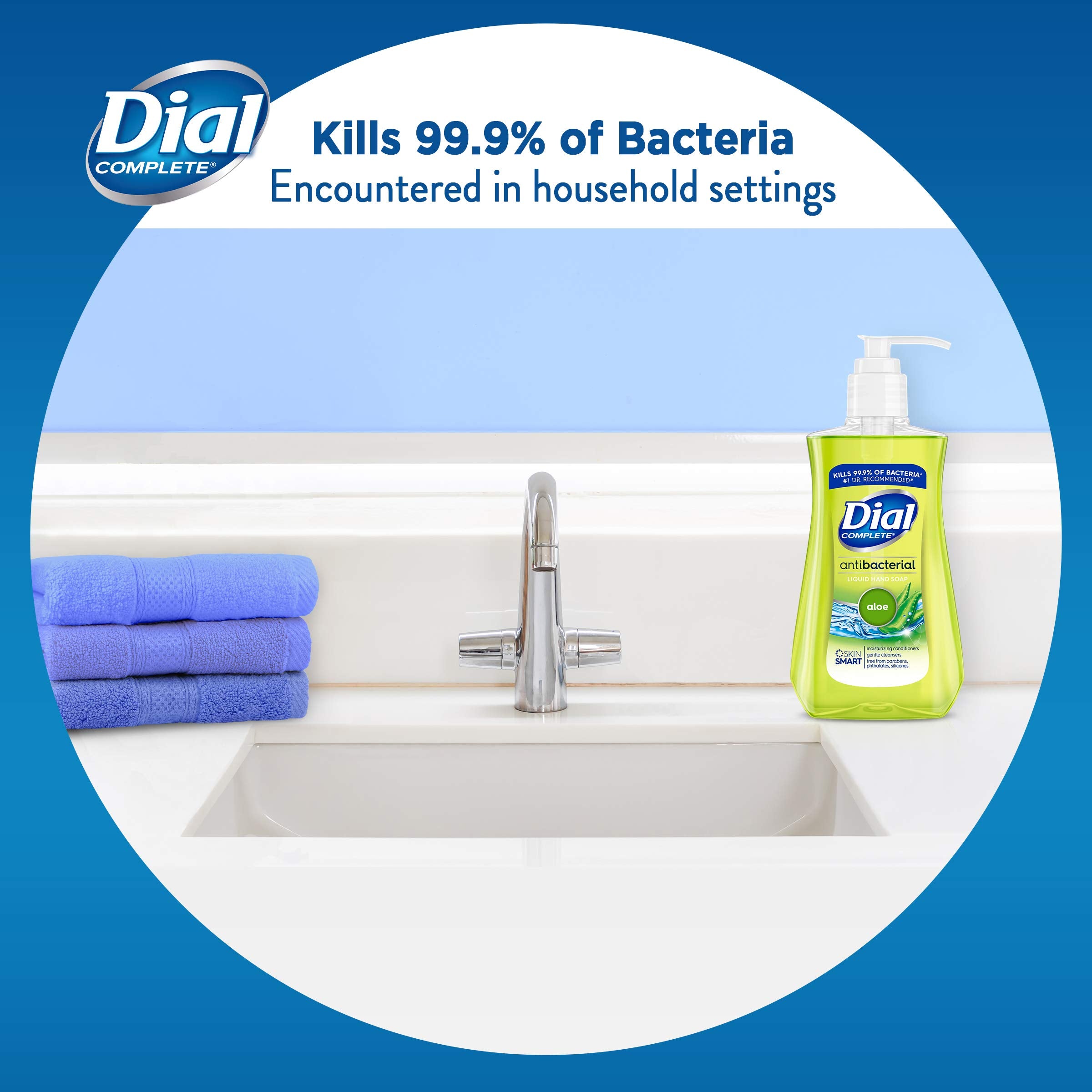 Dial Complete Antibacterial Liquid Hand Soap, Aloe Scent, 7.5 fl oz (12 count)