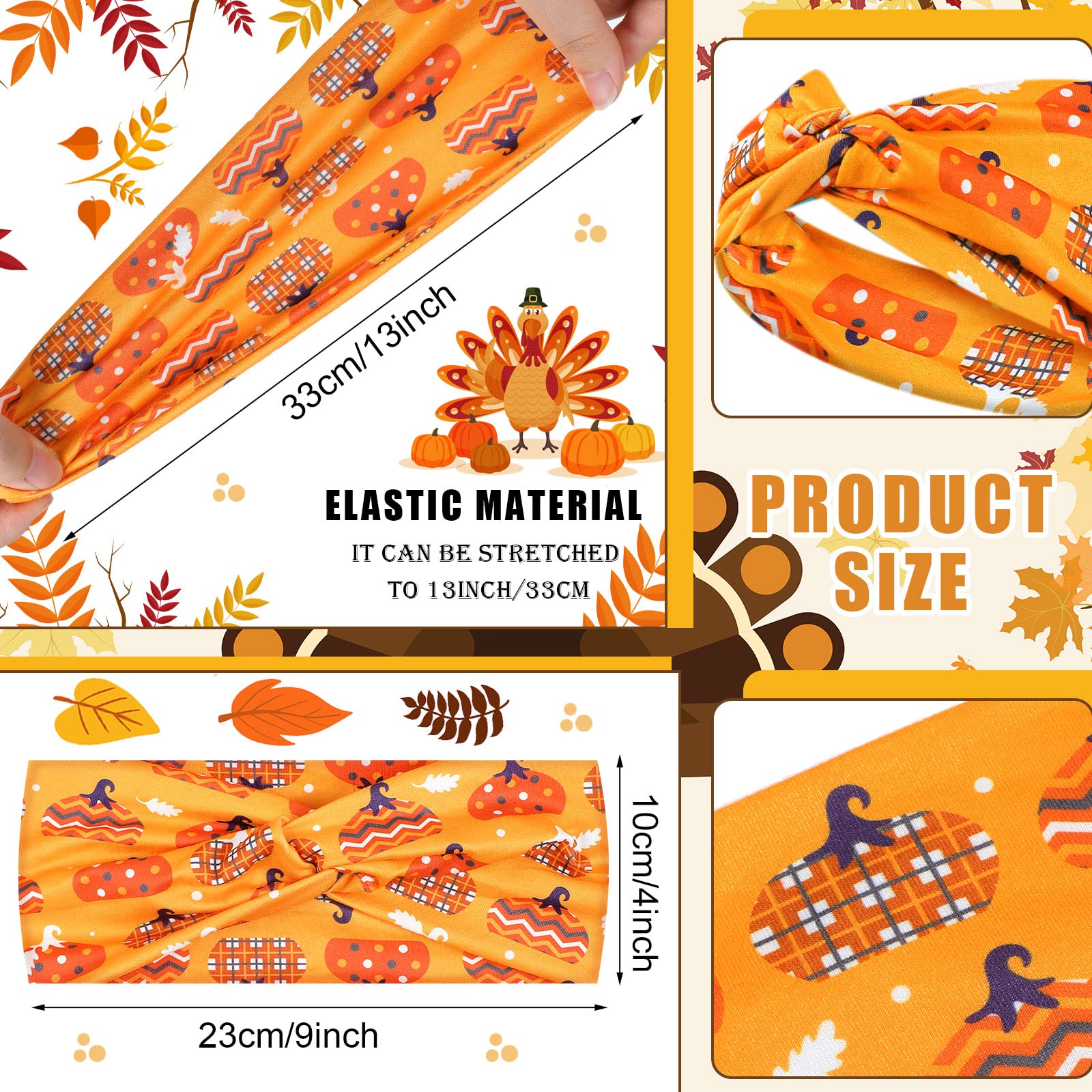 Waydress 12 Pcs Thanksgiving Headbands Fall Hair Accessories for Women Nurse Pumpkin Maple Leaf Stretchy Non Slip Autumn Hair Ba