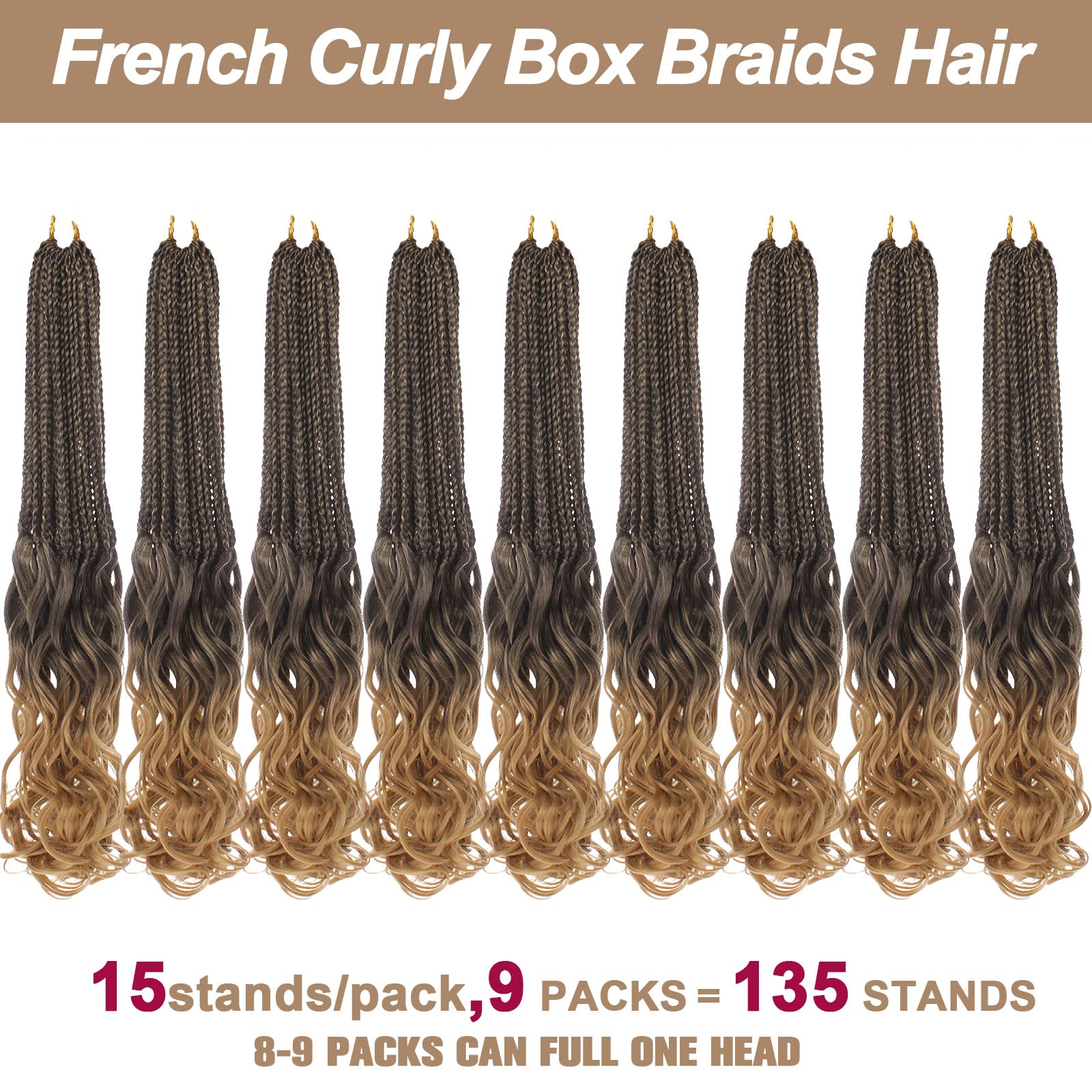 COOKOO 14 Inch Pre Looped French Curl Crochet Braids 9 Pack Ombre Blonde French Curly Bouncy Braiding Hair With Curly Ends Pre-s