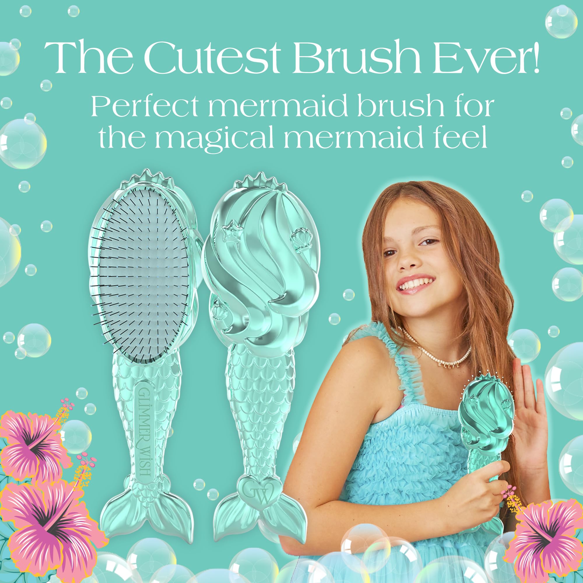 Glimmer Wish Mermaid Detangling Hair Brush For Kids - Anti Frizz And Anti Static - Soft And Long Bristles To Detangle With Ease